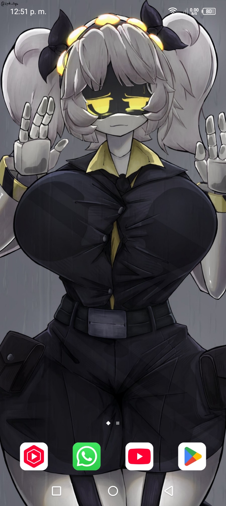 1girls, against, ass, at, big, big breasts, body, breasts, clothed, clothing, epokguyz, eyes, female, female focus, female only, gigantic, glass, hair, j (murder drones), looking, murder drones, not furry, only, sliver, solo, surface, thick, thighs, twintails, viewer, wallpaper, wallpaper (decoration), white, yellow