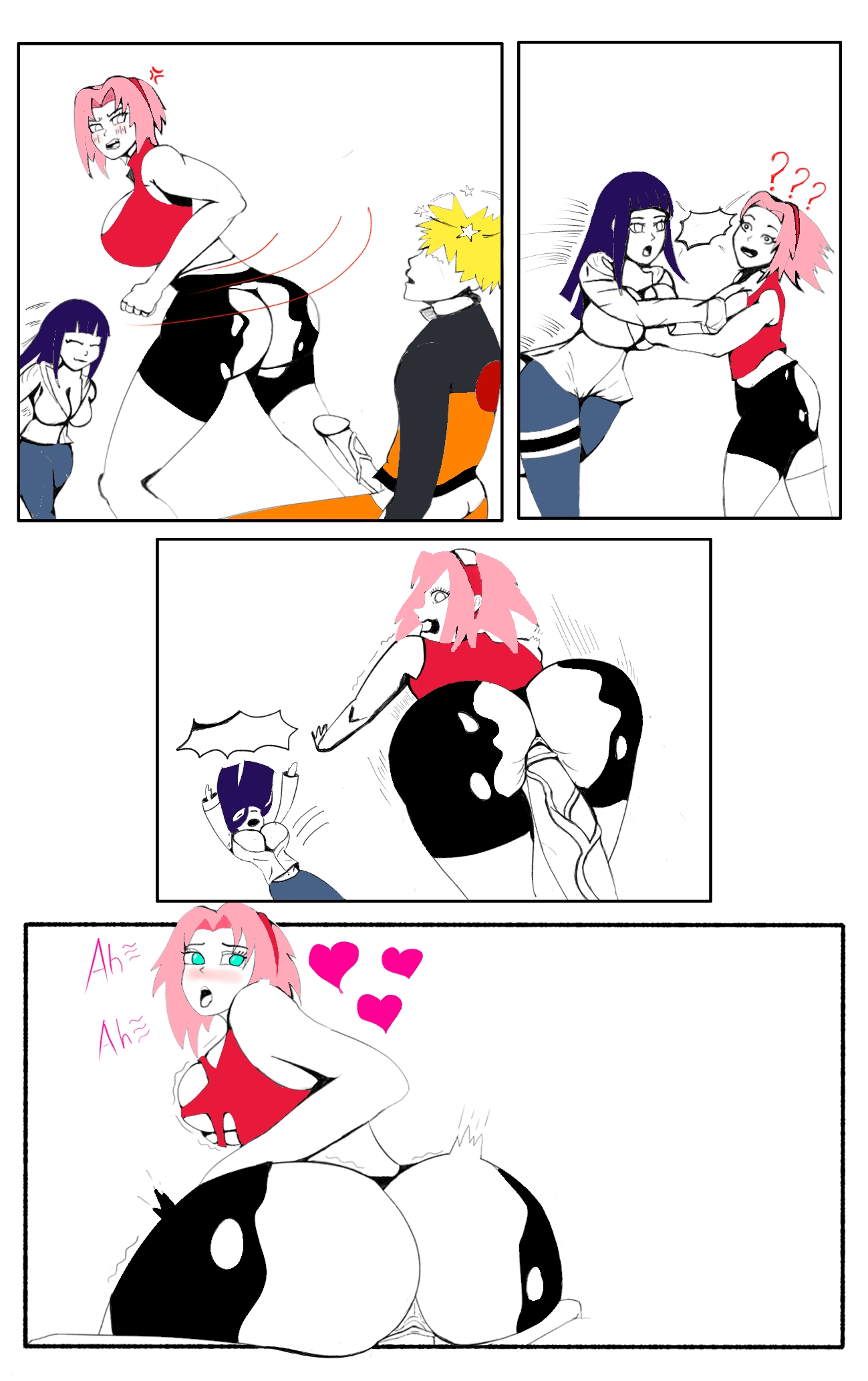 accidental circumstance, accidental exposure, accidental penetration, accidental sex, angry, bending over, bent over, comic, cuckquean, female, hyuuga hinata, naruto, naruto (series), naruto shippuden, penetration, pleasure face, ripped clothing, sakura haruno, sex, unknowing bystander, uzumaki naruto