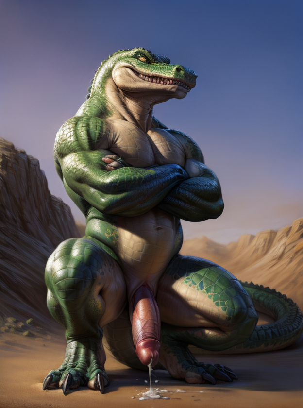 1boy 1male ai_generated alligator anthro bara claws colored_skin crocodile crossed_arms cum daddy erection foreskin full_body furry furry_male gay green_body green_skin league_of_legends male male_focus male_only muscular muscular_anthro muscular_male navel no_humans nude outdoors penis realistic renekton reptile riot_games scales scalie sharp_teeth solo squatting tail teeth testicles uncensored veins yaoi yiff