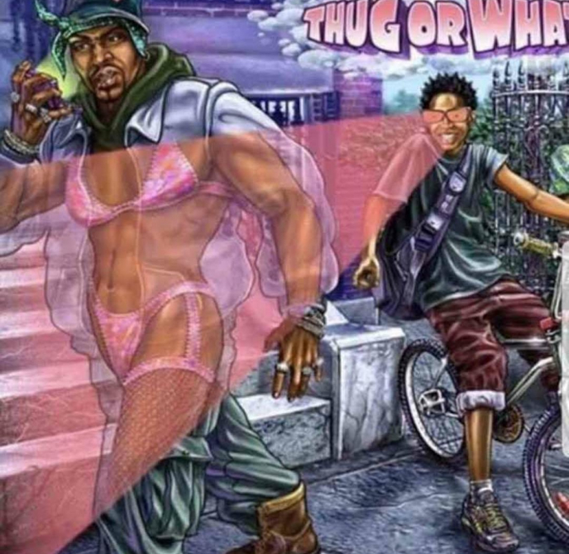 2boys bike bra buff dark-skinned_male fishnets gangsta gangster gay homosexual kool_keith meme muscular muscular_male panties pink_bra pink_panties shitpost thug vice_kings x-ray your_fucking_gay_as_in_homosexual