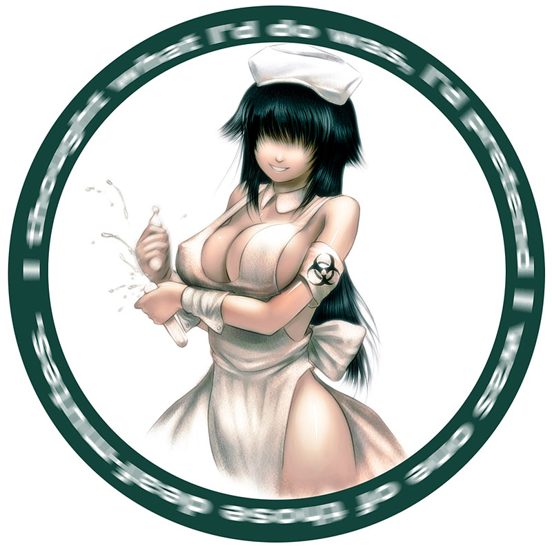 1girls 3886 black_hair breasts cleavage female hair_over_eyes long_hair nurse parody s_zenith_lee smile tupet