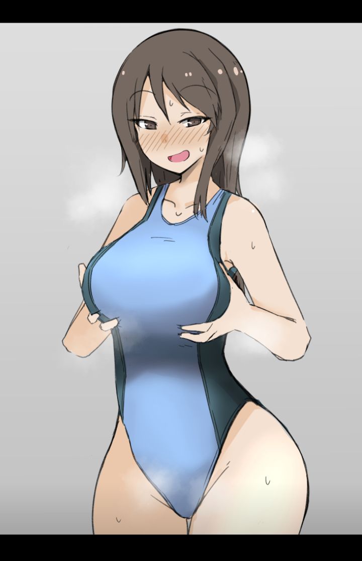 anime_girl army_uniform bathing_suit brown_hair lifting_breasts mika_(girls_und_panzer)