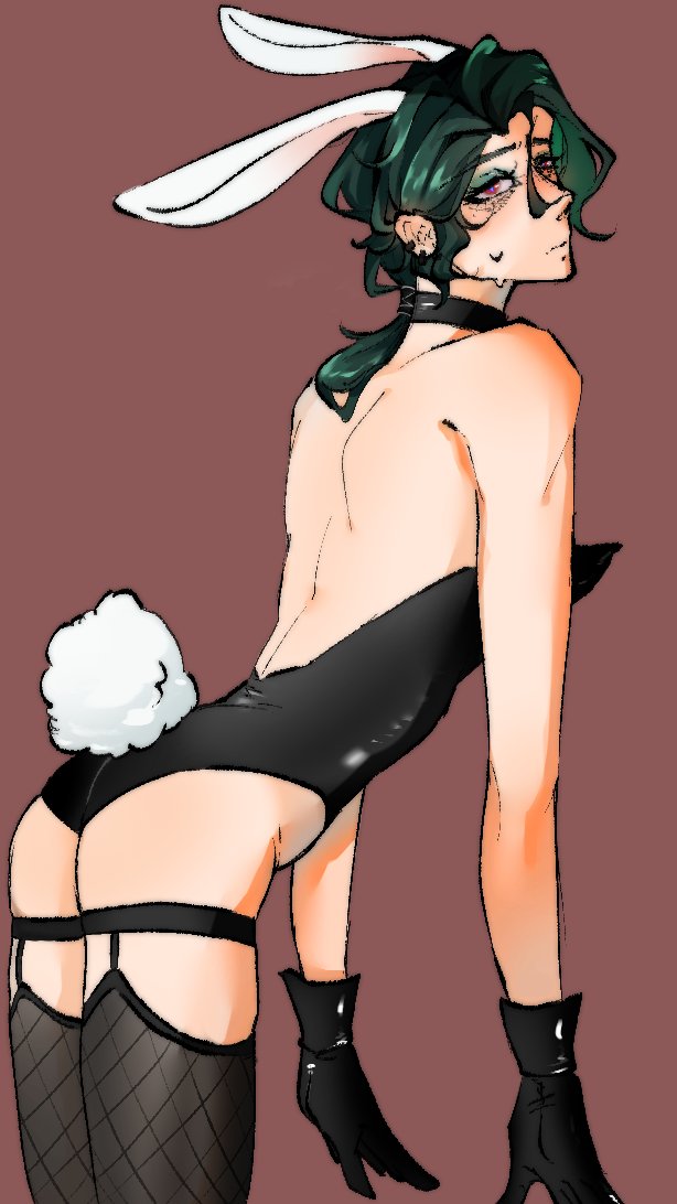 bunny_ears bunnysuit choker gloves lukai_hwei thighhighs twink