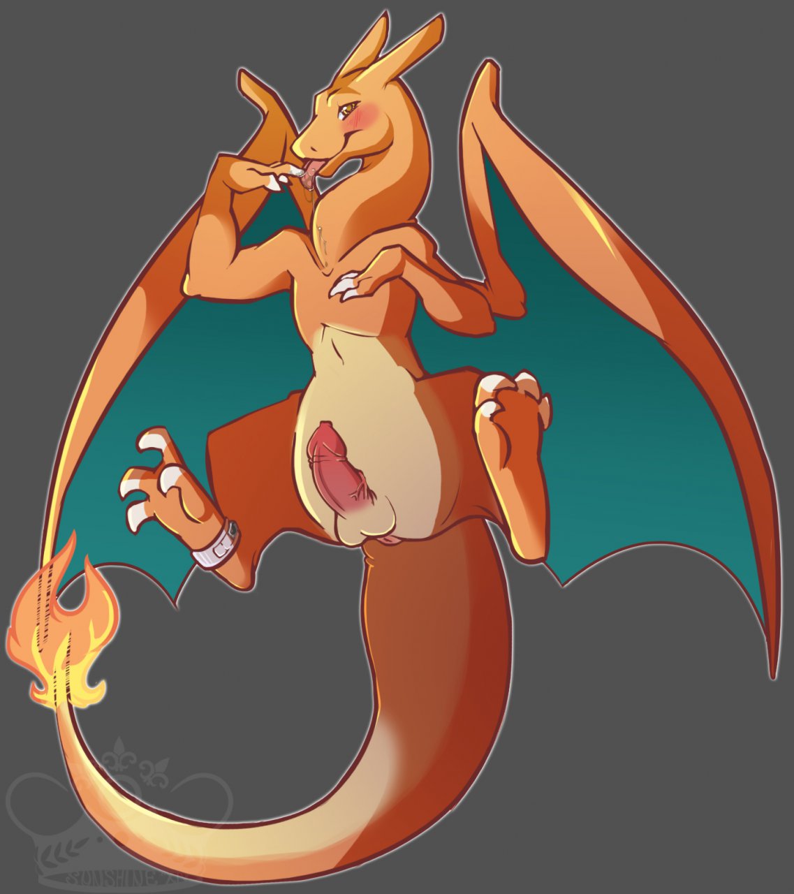 2014 4_toes amber_eyes anus ass balls barefoot blush charizard dragon erection feral fire hi_res high_resolution highres horn humanoid_penis looking_at_viewer male male_only nintendo nude orange_body orange_dragon penis pokemon pokemon_(species) raised_arm red_penis saliva solo spread_legs spreading tongue tongue_out vein veiny_penis video_games whimsydreams wings