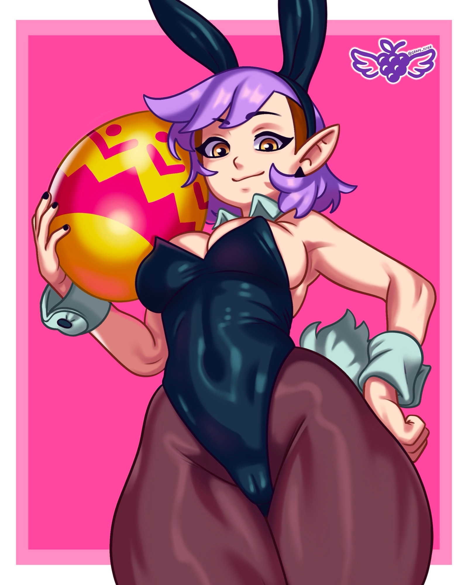1girls, amity blight, big hips, big thighs, bunny ears, bunnysuit, cameltoe, disney, disney channel, easter, easter egg, female, grape flyer, hips, light skin, light-skinned female, looking at viewer, no watermark, pointy ears, purple hair, softygear, the owl house, thighs