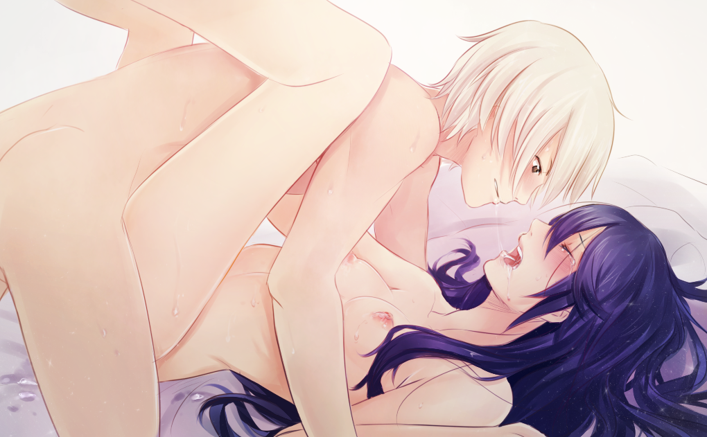 1boy 1girls ass blue_hair blush boy_on_top breasts brown_eyes closed_eyes couple drool drool_on_breasts drool_on_face drooling female fire_emblem fire_emblem_awakening human long_hair lucina_(fire_emblem) lying male missionary_position nintendo nipples nude on_back on_bed open_mouth purple_hair robin_(fire_emblem) robin_(fire_emblem)_(male) saliva saliva_trail sex short_hair small_breasts straight sweat tears tusia vaginal white_hair