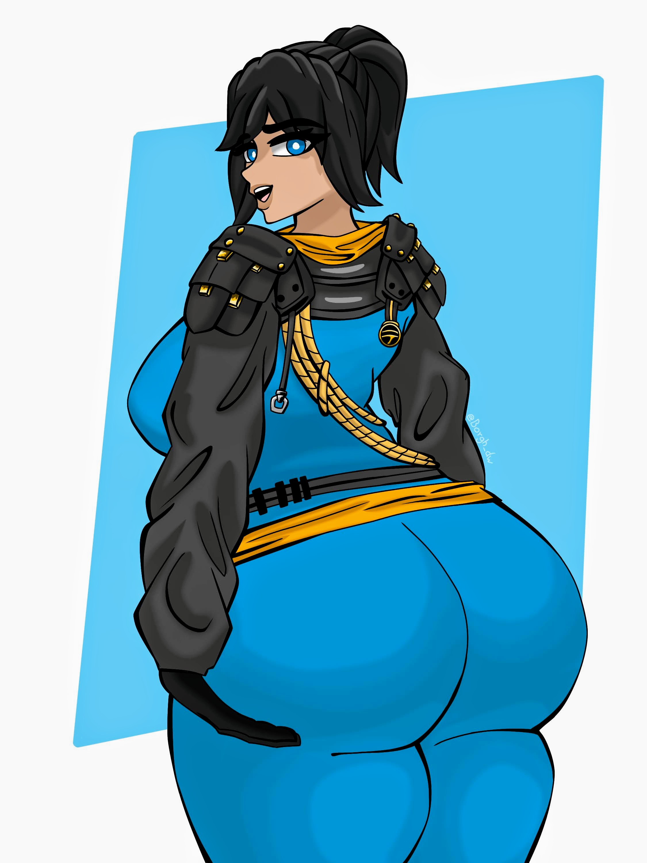 armor, ass, ass bigger than head, ass focus, ass grab, big ass, big breasts, big butt, big thighs, black hair, blue eyes, borgsket, breasts, female, hair between eyes, hair ornament, hand on ass, hand on butt, lego, ninjago, ninjago: dragons rising, ninjago: dragons rising (season 2), nya (ninjago)