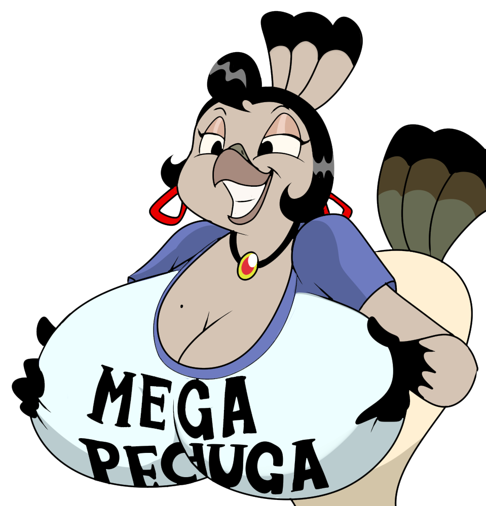 1girls anthro artist_request avian beauty_mark big_breasts bird black_hair breasts cleavage clothed clothing ear_piercing female female_only hair huge_breasts hyper hyper_breasts la_pavita_pechugona mega_milk parody pavita_pechugona piercing solo standing turkey voluptuous white_background wide_hips