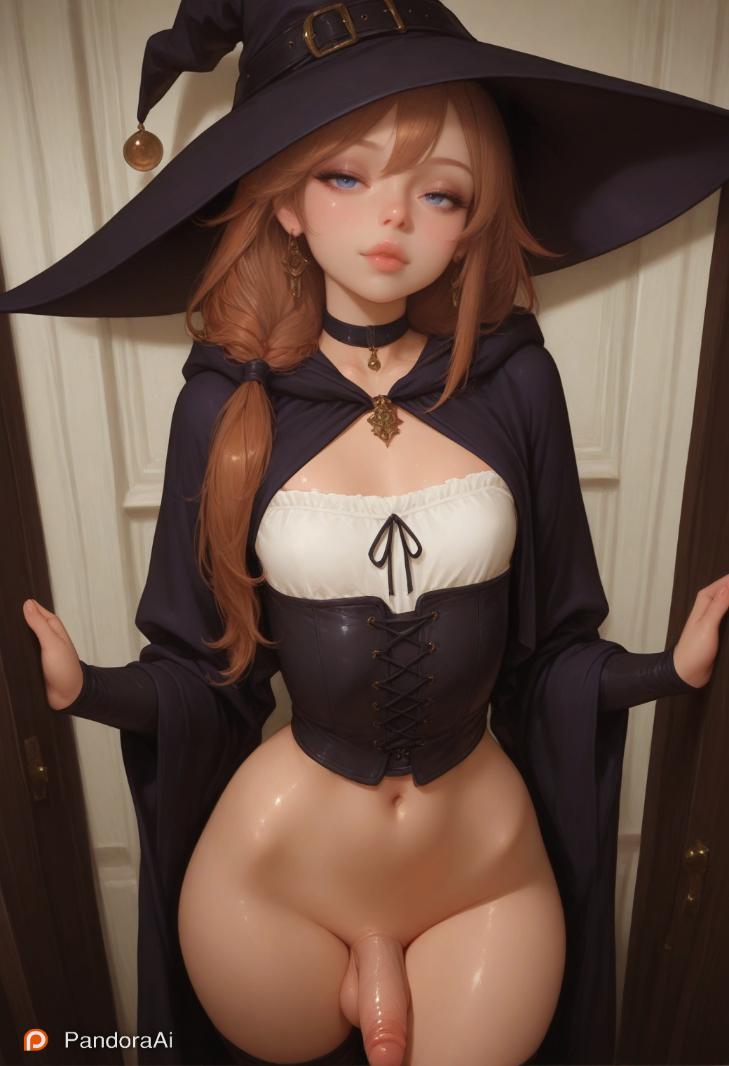 1boy, 1femboy, ai generated, artist name, artist upload, balls, big hips, big thighs, boy, breasts, brown hair, cock, curvy, curvy body, curvy figure, curvy hips, curvy thighs, cute, cute expression, cute eyes, cute face, cute male, eyebrows, eyeshadow, femboy, femboy focus, femboy only, feminine male, flat chest, flat chested, half naked, half-closed eyes, half-dressed, hi res, hips, huge hips, huge thighs, jewelry, lips, lipstick, magic, makeup, male, male only, more at source, no bra, no panties, pale, pale body, pale skin, pale-skinned femboy, pale-skinned male, pandora, patreon, penis, precum, puffy lips, robe, seductive, seductive eyes, seductive look, seductive pose, sexy, sexy body, sexy clothing, sexy pose, skinny, skinny waist, slim waist, small breasts, small penis, smooth balls, smooth skin, standing, tagme, testicles, thick hips, thick thighs, tiny breasts, tiny penis, tiny waist, tired eyes, trap, white skin, witch, witch costume, witch hat, wizard, wizard hat, wizard robe