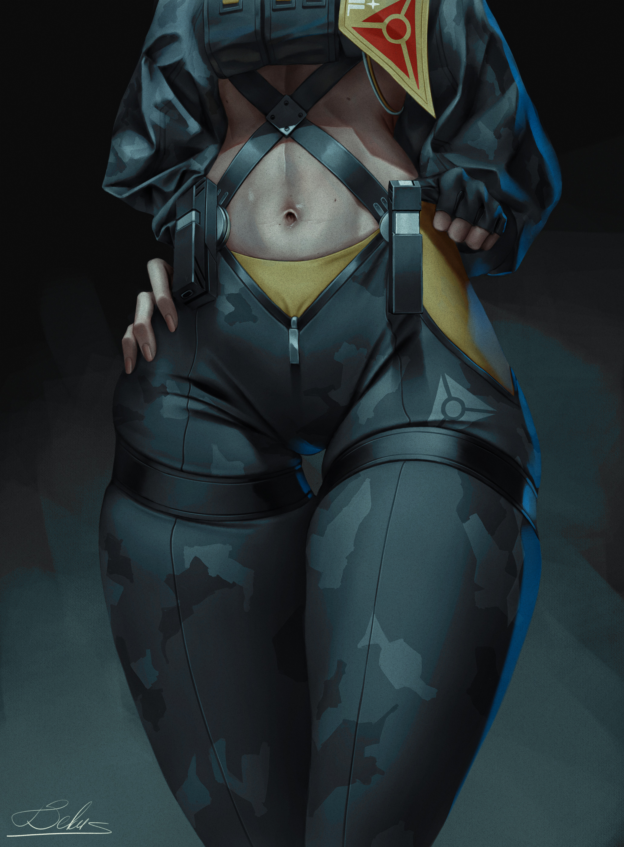 1girls, bekus25, belly, belly button, camouflage pants, female, female only, hips, hoyoverse, light skin, light-skinned female, lower body, lower body focus, mihoyo, pale skin, pale-skinned female, thick, thick thighs, tight clothes, tight clothing, tight fit, trigger (zenless zone zero), tummy, wide hips, zenless zone zero