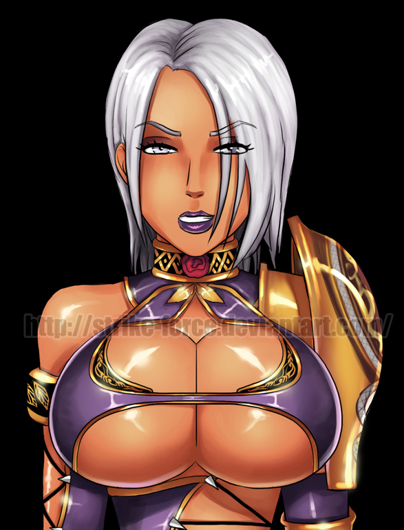 1girls, breasts, bust, cleavage, eyelashes, female, female only, huge breasts, human, isabella valentine, large breasts, lipstick, looking at viewer, purple lips, purple lipstick, short hair, solo, soul calibur, strike-force, tagme, watermark, white hair