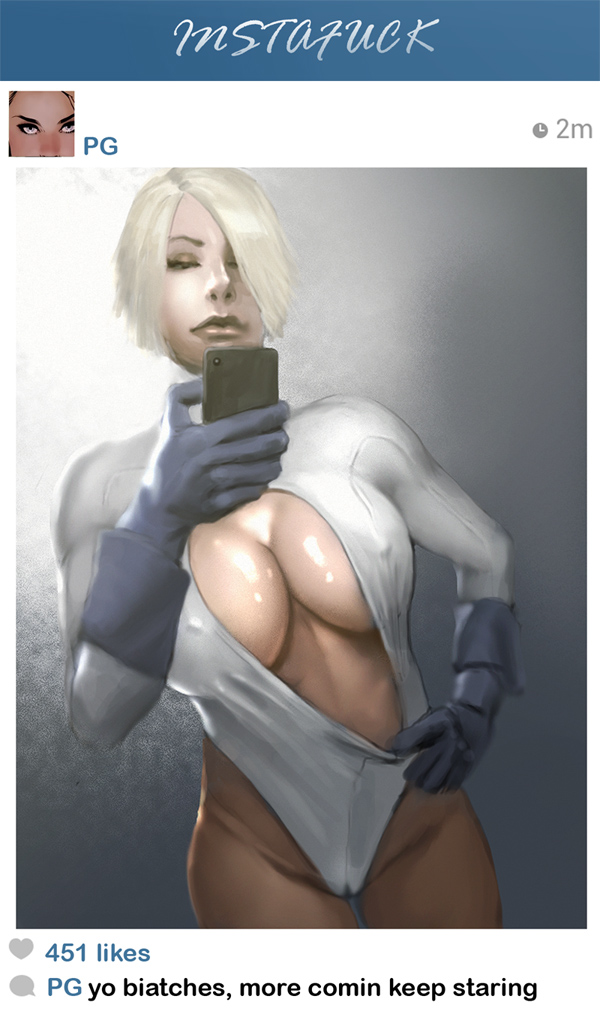 blonde hair, breasts, cleavage, cleavage cutout, dc, dc comics, erect nipples, female, gloves, hair, instagram, kaihlan, large breasts, leotard, nipples, power girl, selfie, short hair, solo, standing, superman (series)