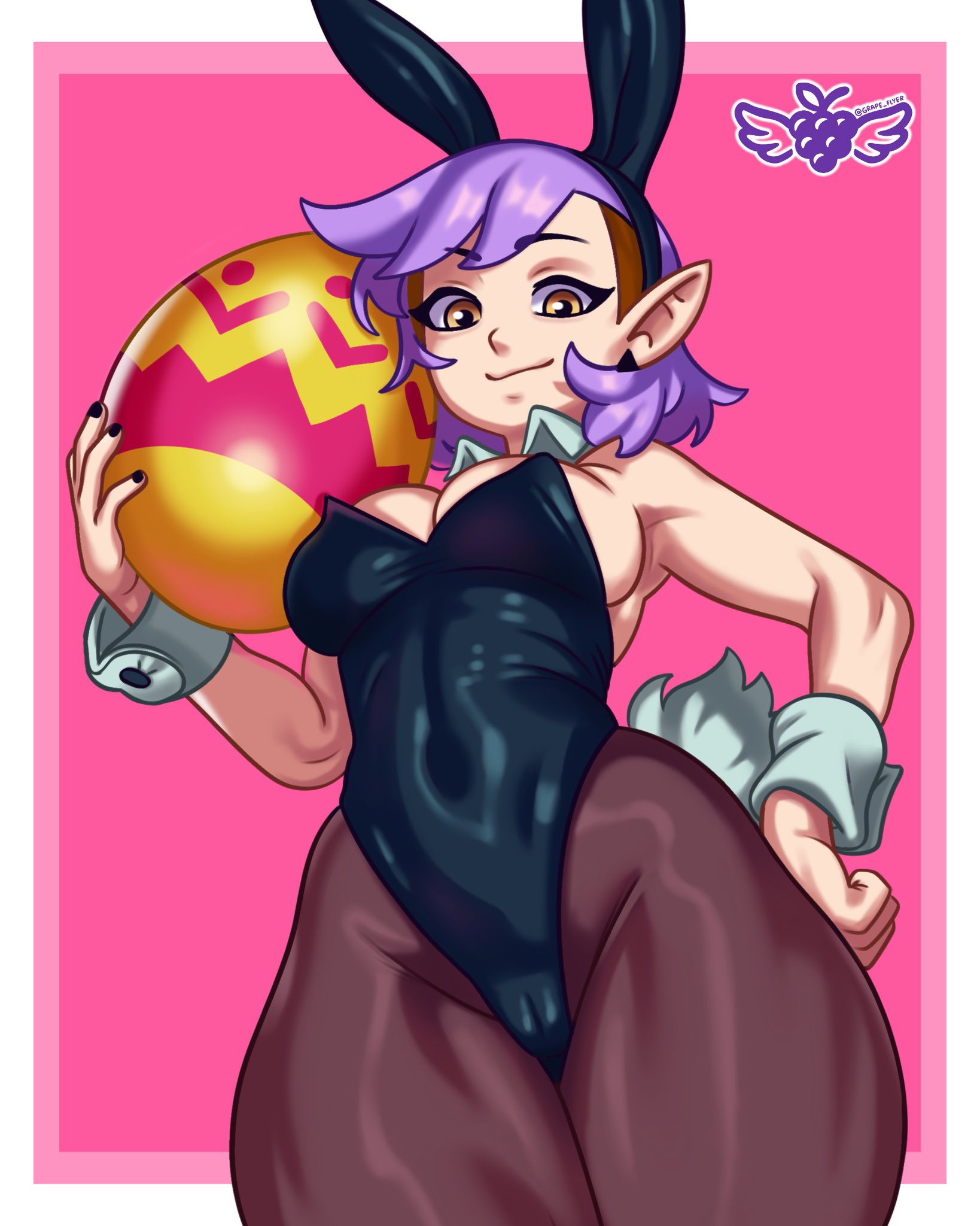1girls, amity blight, bunny ears, bunnysuit, disney, disney channel, easter, easter egg, female, grape flyer, light skin, light-skinned female, looking at viewer, no watermark, pointy ears, purple hair, softygear, the owl house