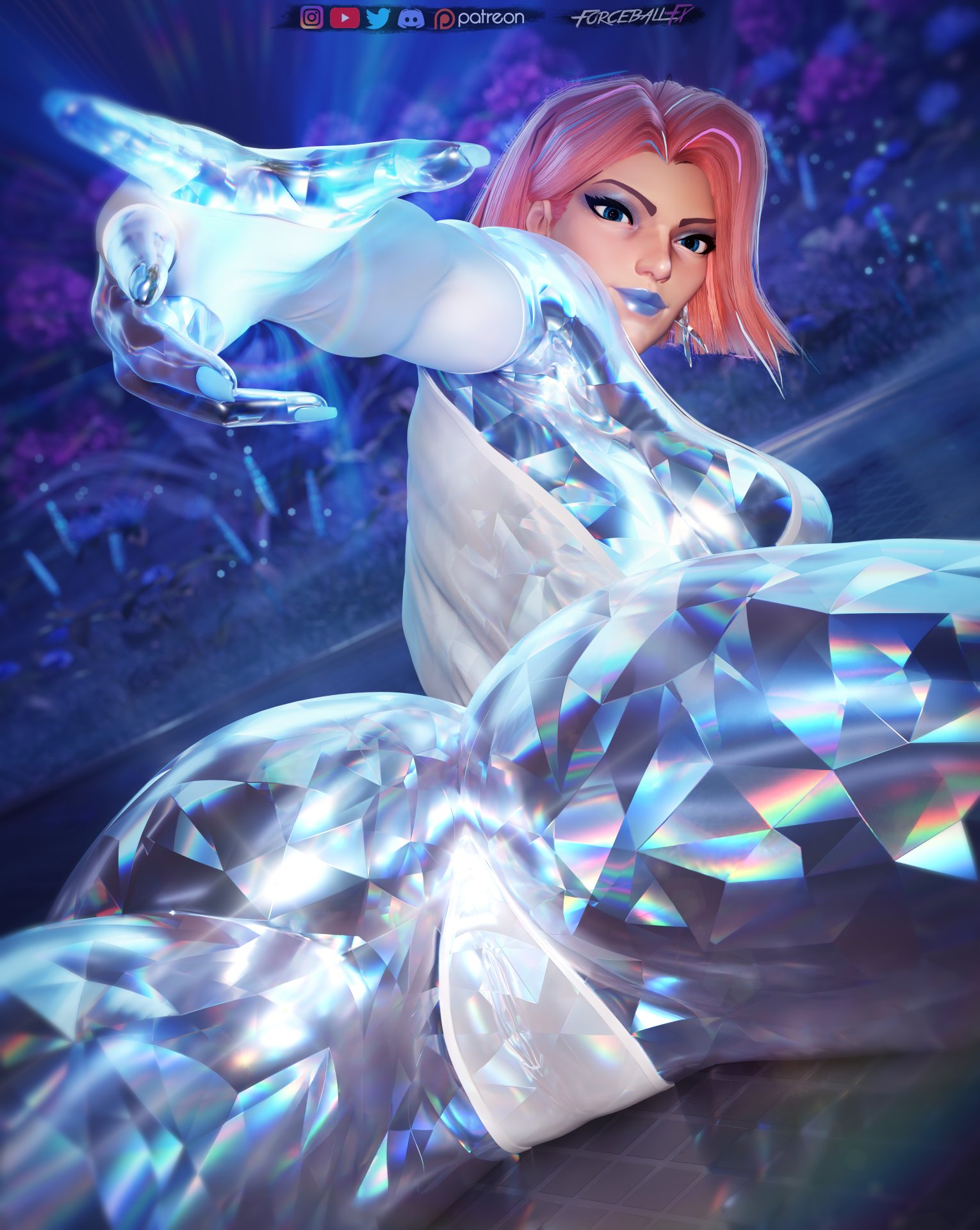 1girls, 3d, ability indecency, anus, ass, back view, below view, big ass, big breasts, blonde female, blonde hair, blue lipstick, blue nails, bob cut, breasts, closed mouth, closed mouth smile, diamond form, emma frost, emma frost (diamond form), emma frost (marvel rivals), eyelashes, eyeshadow, female, forceballfx, hair behind ear, light skin, light-skinned female, low-angle view, marvel, marvel comics, marvel rivals, medium hair, pussy, redhead, smile, smiling, spread legs, viewed from below