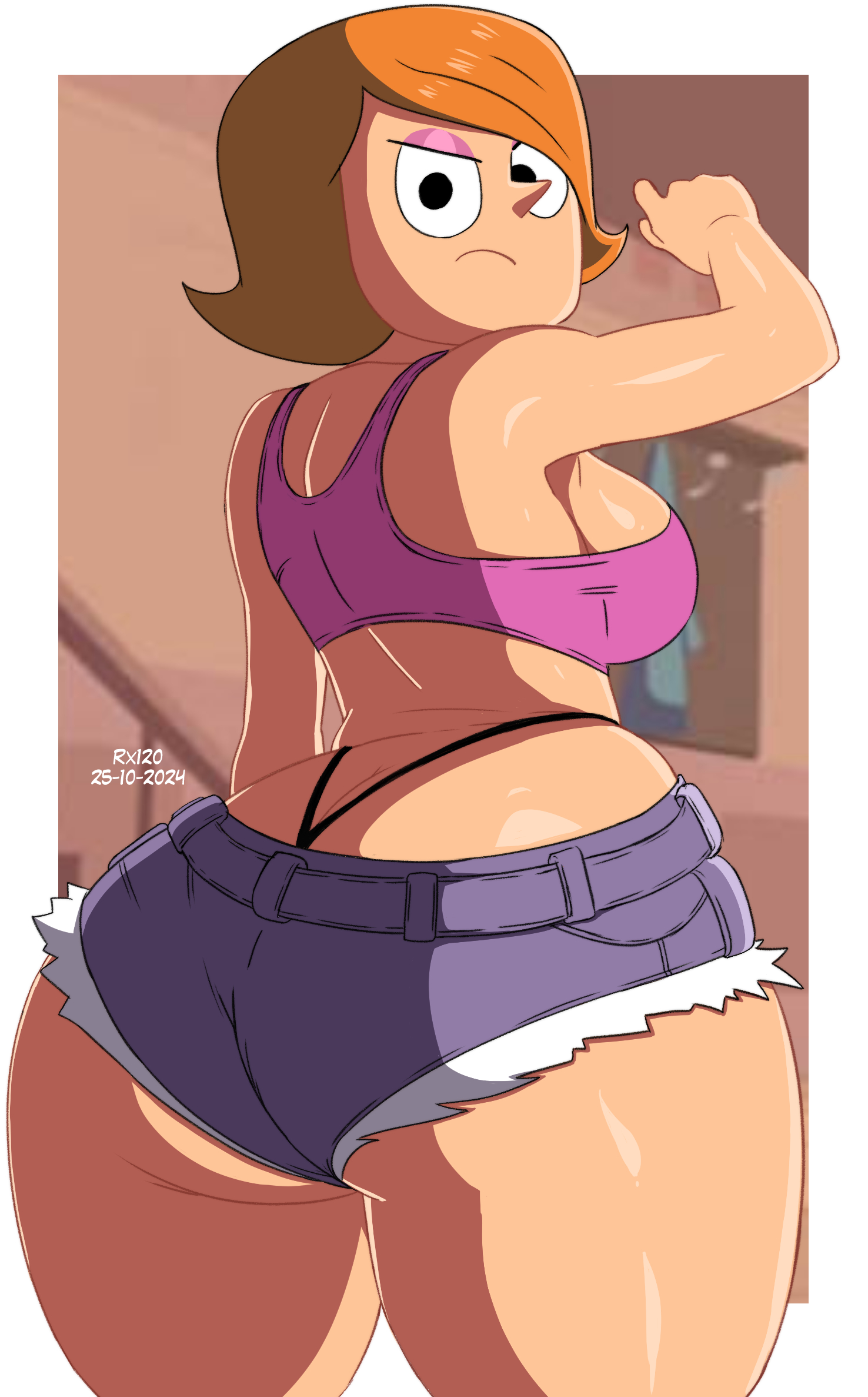 1girls, 2024, alternative costume, alternative outfit, ass, background, backwards, big ass, big booty, big butt, black eyes, black thong, bra, breasts, cartoon network, cleavage, clothed, clothing, debbie turnbull, debs turnbull, denim shorts, fat ass, fat butt, female, full color, hd, huge ass, huge butt, makeup, mature female, medium boobs, medium breasts, micro shorts, milf, orange hair, robotboy, rx120, serious, short hair, short shorts, square head, thick ass, thick legs, thick thighs, thong, thong aside