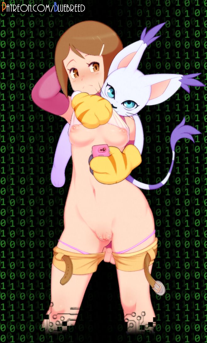 1girls assisted_exposure belt binary bluebreed breasts brown_eyes brown_hair cellphone cellphone_camera clothing digimon digimon_(species) digimon_adventure_02 digiphilia female frown gatomon hair_ornament hairclip hikari_yagami human inviting medium_breasts naughty_face navel nekomimi nipples panties pants_down pantsu panty_pull phone presenting presenting_pussy pussy self_exposure self_shot shirt_lift short_hair short_shorts shorts shorts_down smartphone stomach tailmon underwear undressing vagina yuri