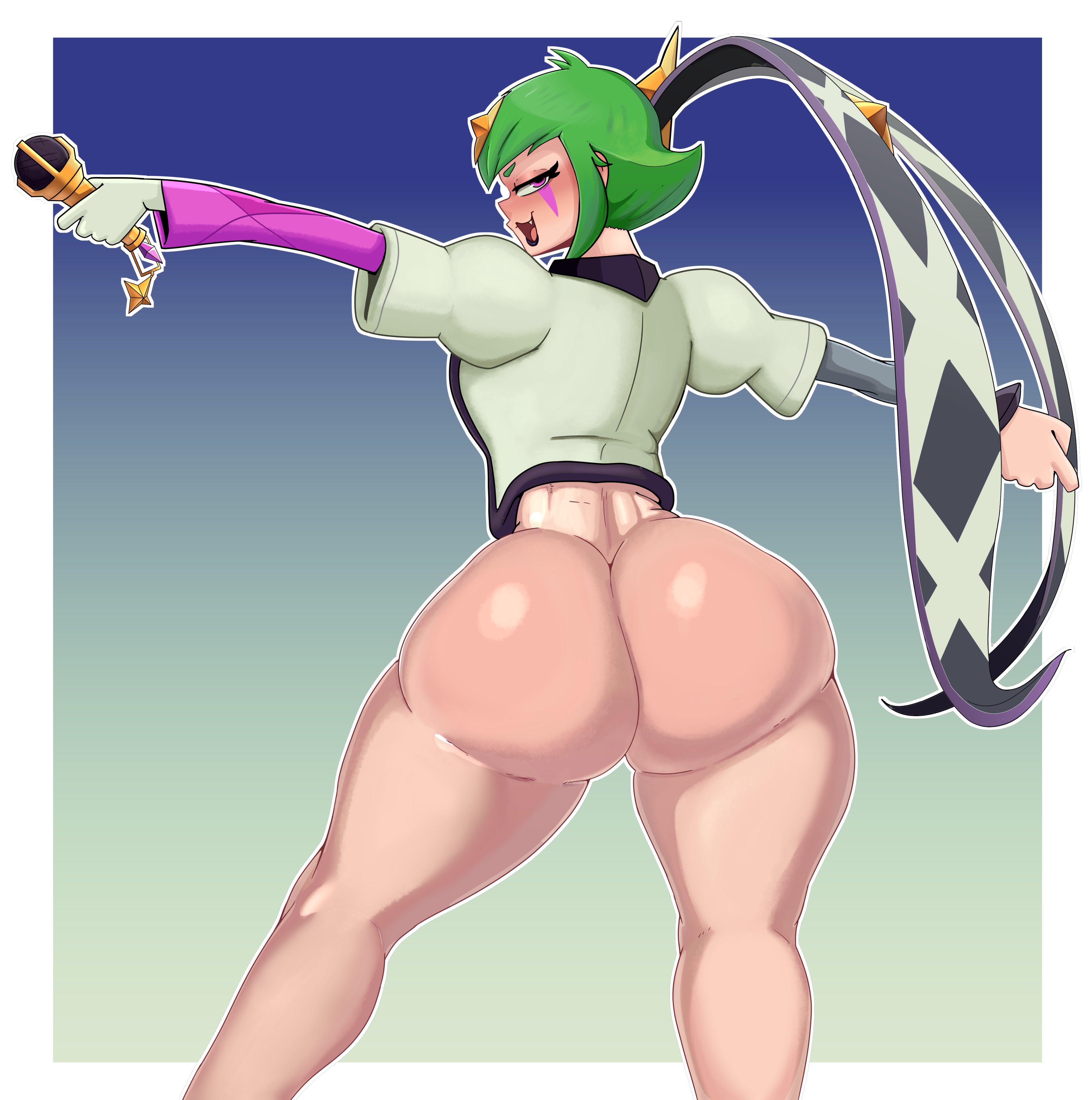 1girls, ass, brawl stars, ceo of lizards, female, green hair, melodie (brawl stars), pop melodie (brawl stars), supercell, tagme