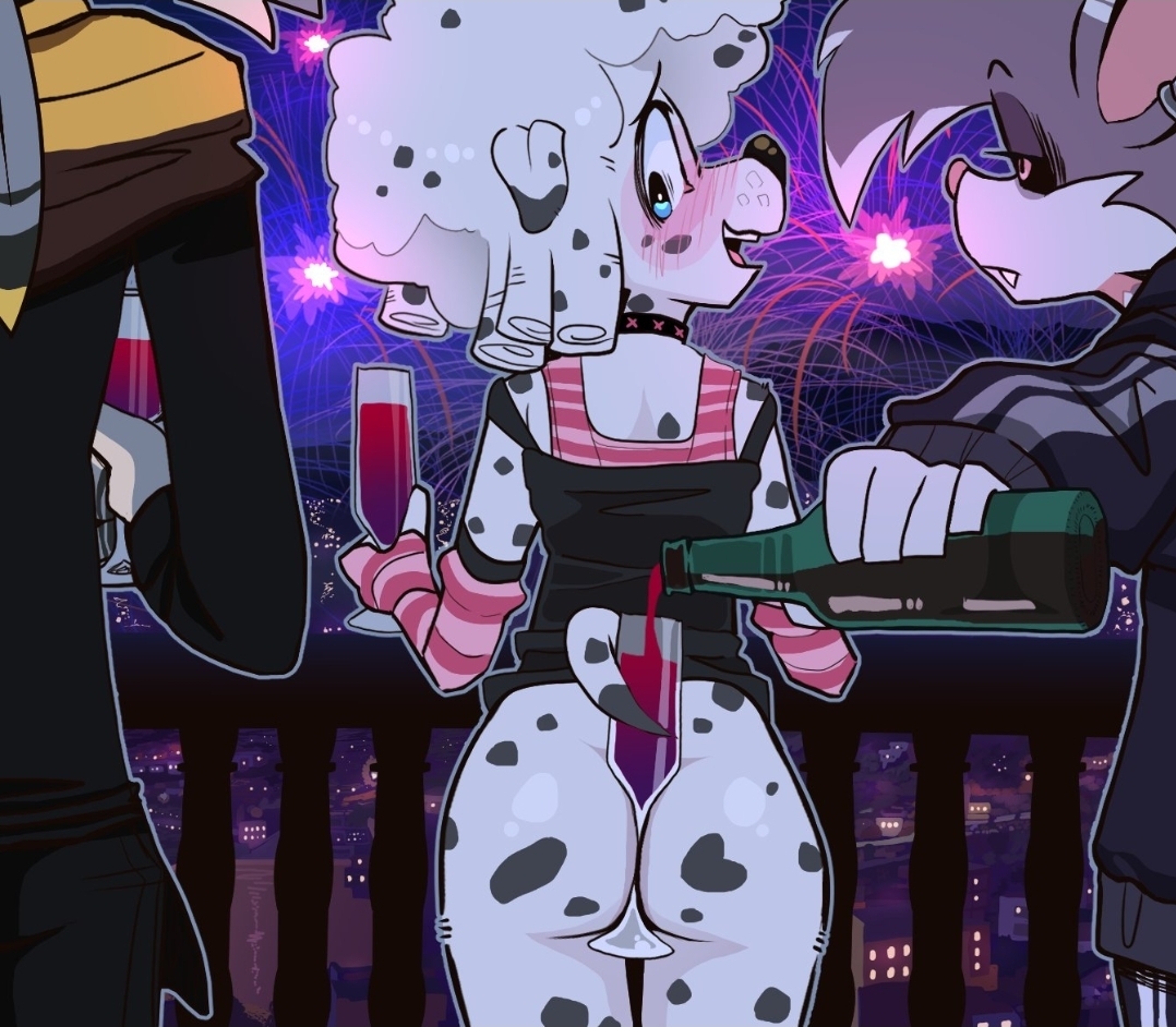 3boys, buttcheeks, canaryprimary, femboy, furry, new year, oriole (canaryprimary), wine