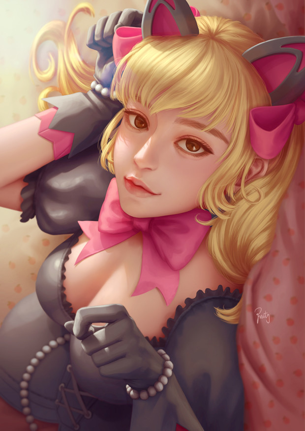 alternate costume, black cat d.va, black gloves, blonde hair, cat ears, d.va, female, looking at viewer, overwatch