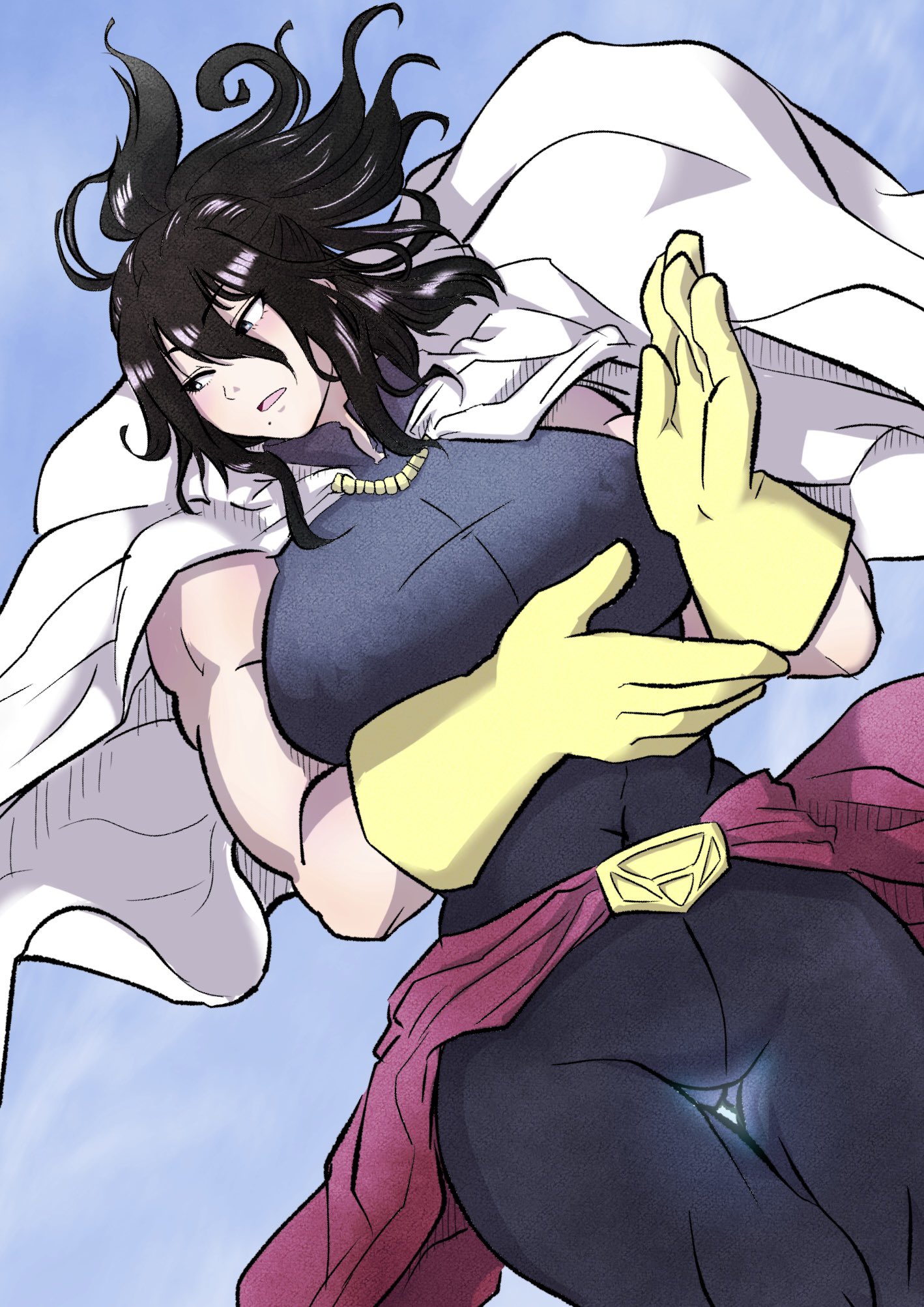 athletic, athletic female, biceps, big breasts, blush, boku no hero academia, breasts, cape, clothed, clothes, clothing, curvaceous, curvaceous body, curvaceous female, curvaceous figure, curvaceous hips, curvy, curvy body, curvy female, curvy figure, curvy hips, female, female focus, female only, gloves, mich kj, mole, mole under mouth, muscular, muscular arms, muscular biceps, muscular female, muscular thighs, my hero academia, nana shimura, older female, superheroine, thick, thick thighs, tied hair