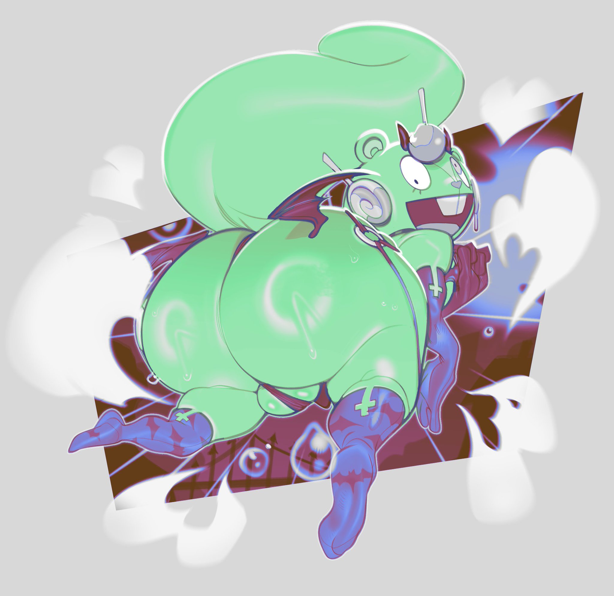 1boy, 2025, anthro, anthro only, ass, ass focus, big ass, big butt, bottom heavy, bubble ass, bubble butt, buckteeth, butt crack, butt focus, candy, candy apple, color, colored, digital drawing (artwork), digital media (artwork), fat ass, fat butt, furry, furry male, furry only, green fur, happy tree friends, hi res, high resolution, highres, huge ass, huge butt, incubus, lollipop, looking at viewer, looking back, male, male only, mammal, mondo media, nutty (htf), open mouth, open smile, rodent, round ass, round butt, sciurid, simple background, smile, smiling, smiling at viewer, solo, solo male, squirrel, squirrel ears, squirrel tail, submarine screw, teapot (body type), thick, thick ass, tree squirrel