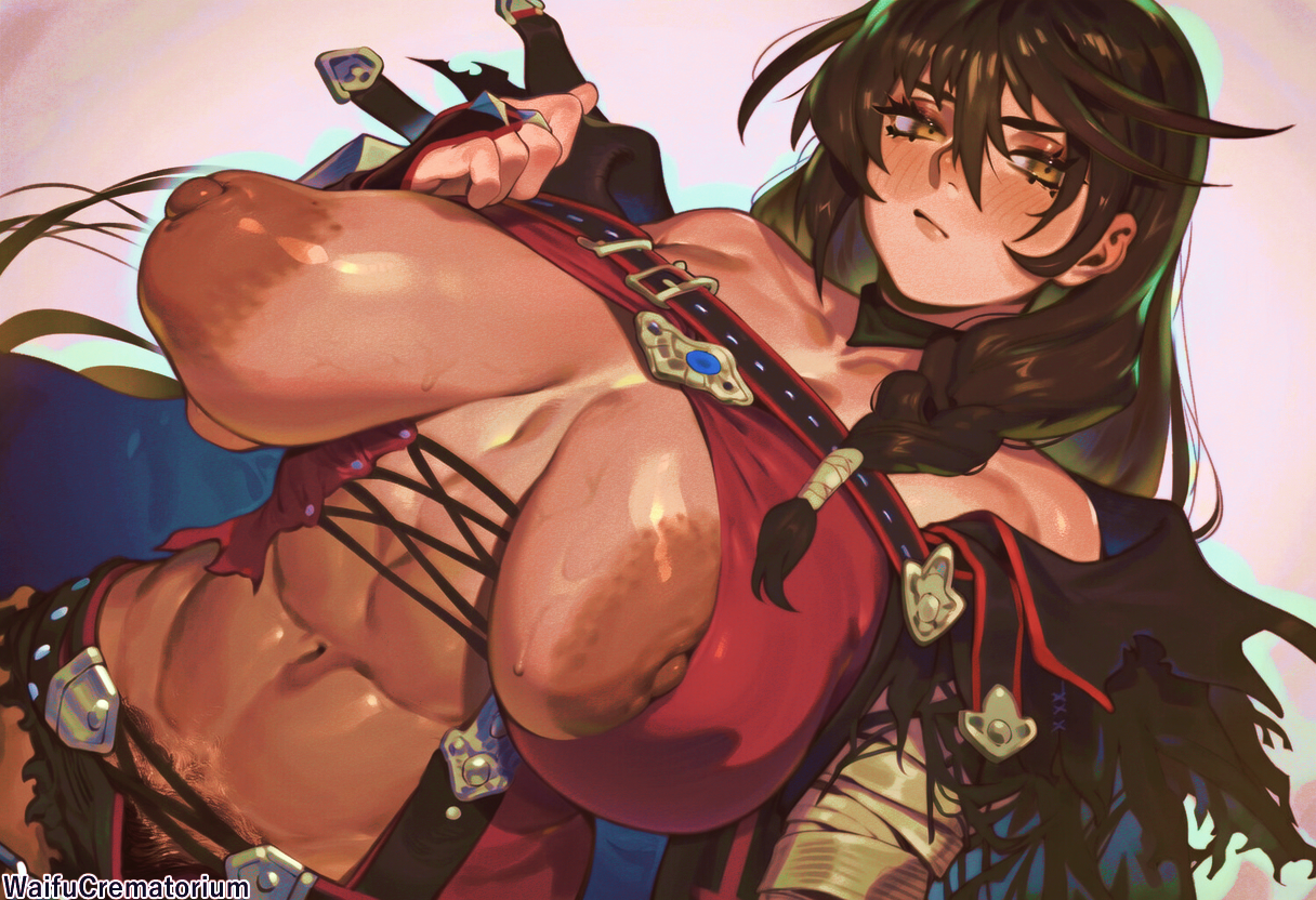 1girls, ai generated, areola, areolae, ass, big breasts, big nipples, breast focus, breasts, breasts out, completely nude, curvy, curvy body, female, female only, figure, flashing, giant breasts, gigantic breasts, gigantic nipples, huge breasts, large breasts, messy hair, nipples, puffy nipples, sagging breasts, solo, solo female, solo focus, sweat, tales of (series), tales of berseria, velvet crowe, waifucrematorium