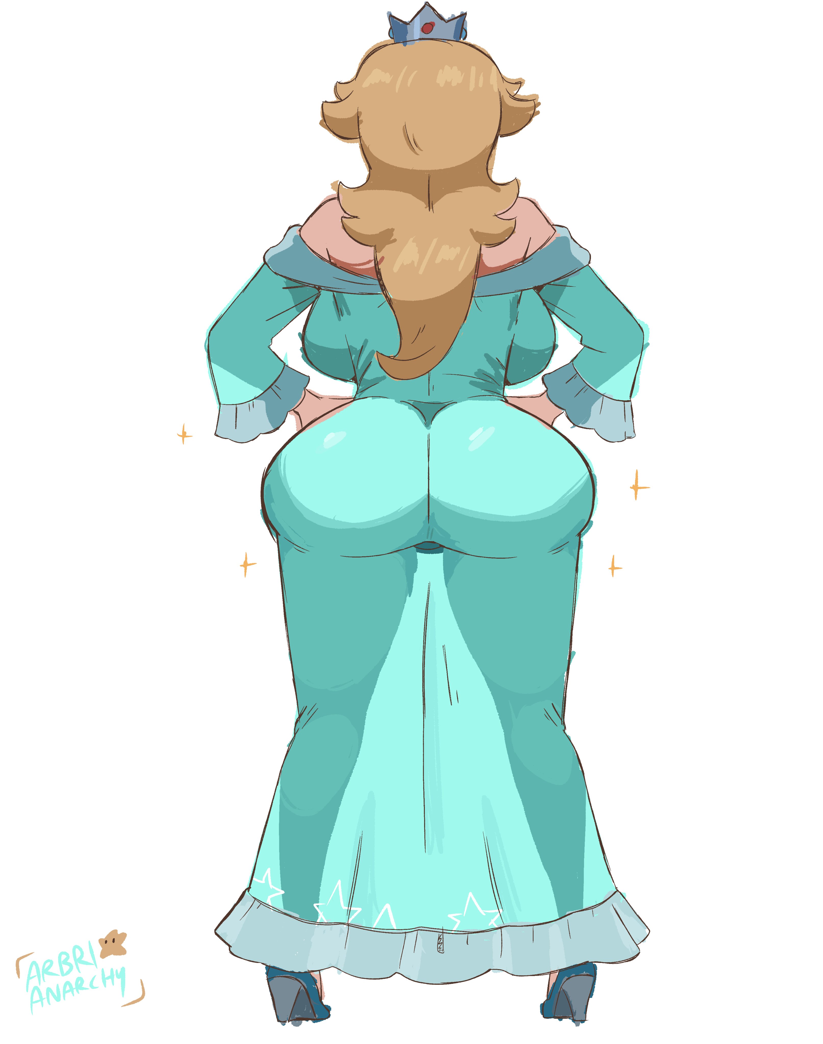 arbrianarchy, ass, big ass, bubble butt, mario (series), princess rosalina, rosalina, sketch, standing up, tagme, transparent clothing, white background