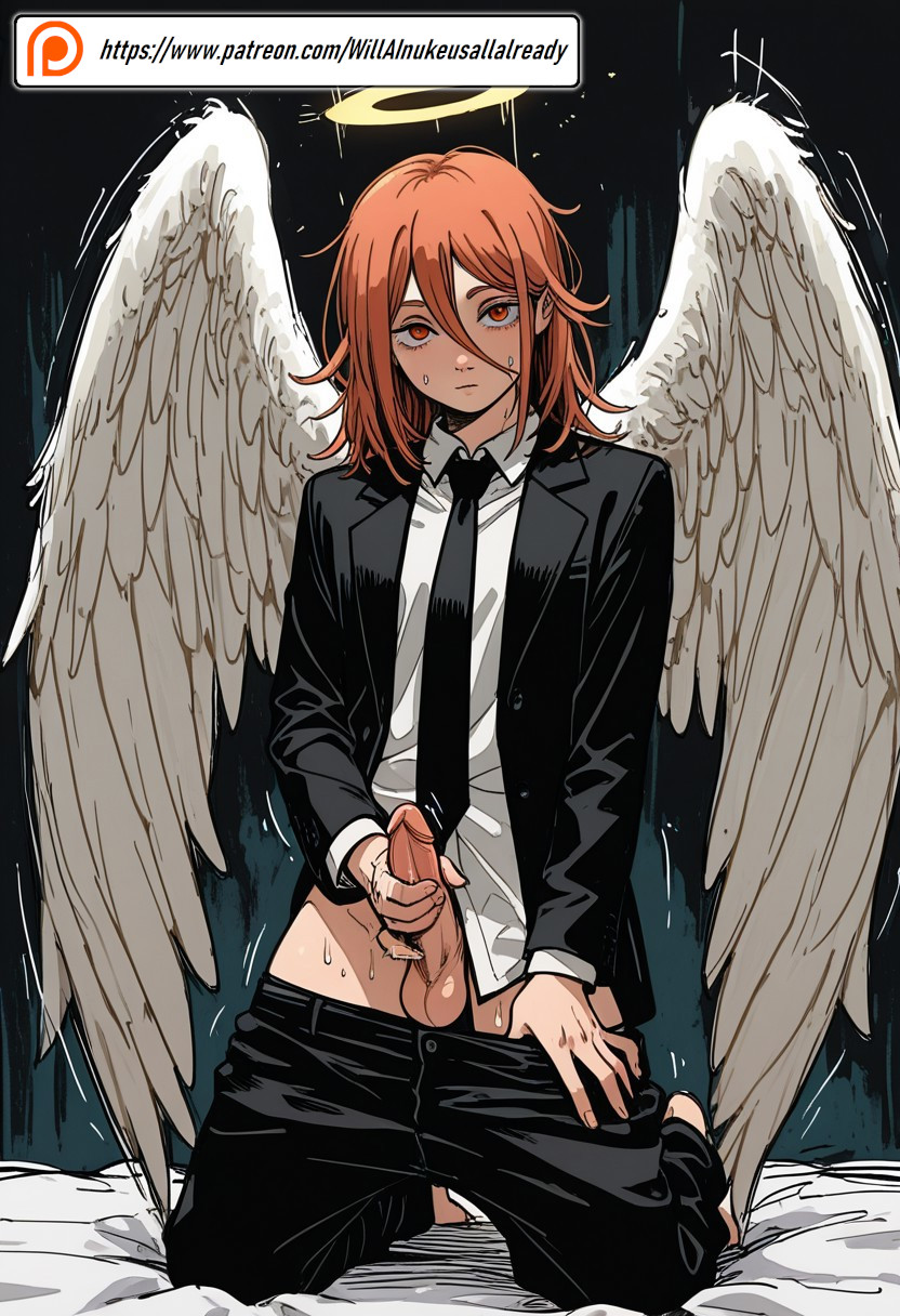 ai generated, angel devil (chainsaw man), chainsaw man, male, male masturbation, solo male, willainukeusallalready