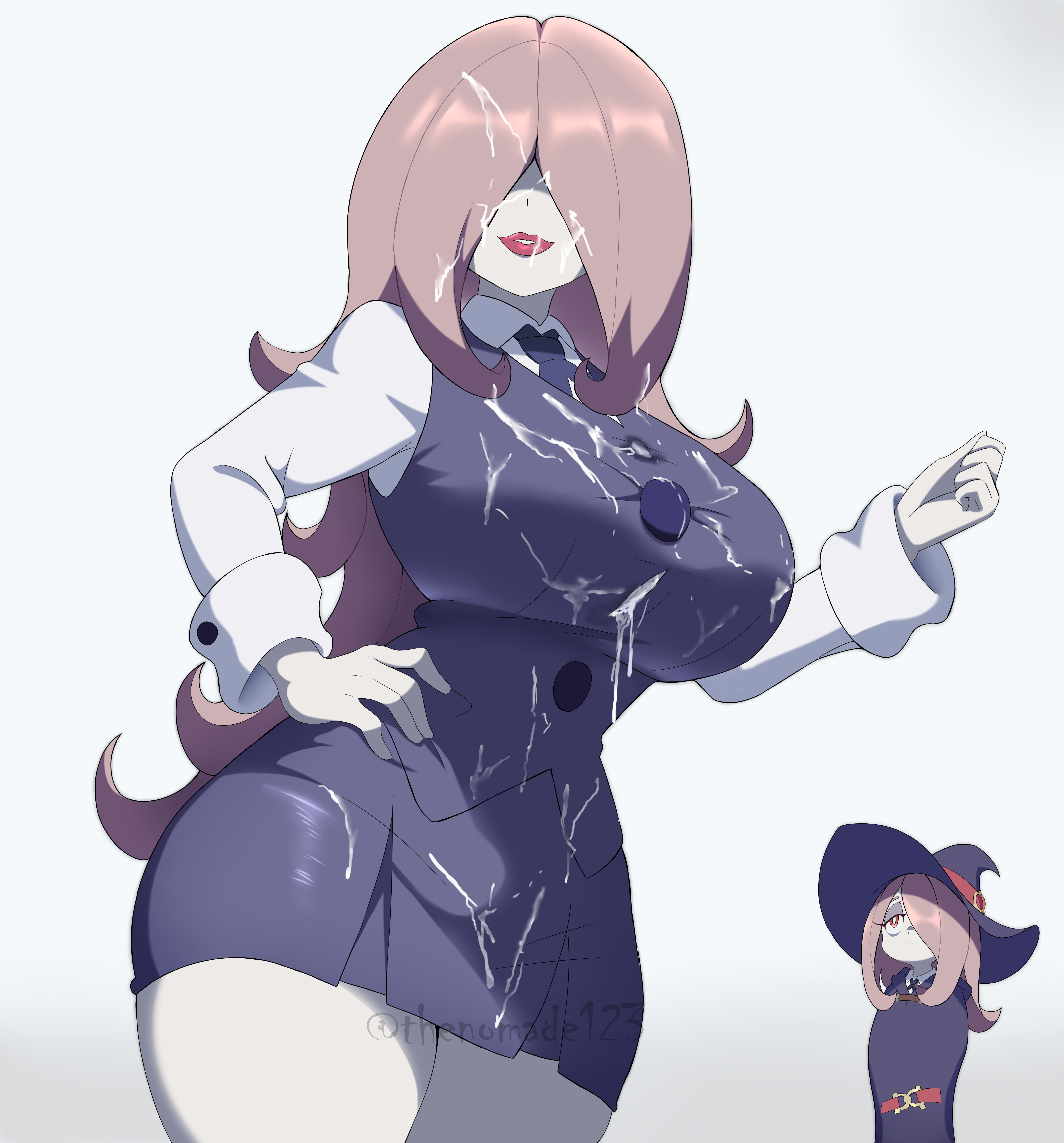 after paizuri, big breasts, breasts, cleavage, cum, cum drip, cum everywhere, cum on breasts, cum on face, female, huge breasts, little witch academia, sucy manbavaran, sucy's mother, thenomade123