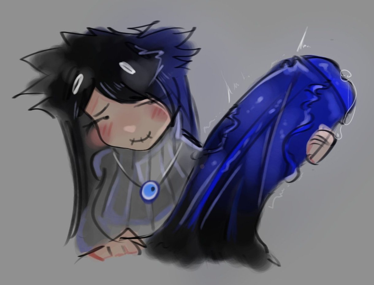 1boy, 1girls, big penis, black hair, blue dick, blush, cnp (roblox), doodle, female, hairclip, handjob, male, monster, monster cock, penis, precum, roblox, roblox avatar, robloxian, source request, t4l1smanxx, tagme