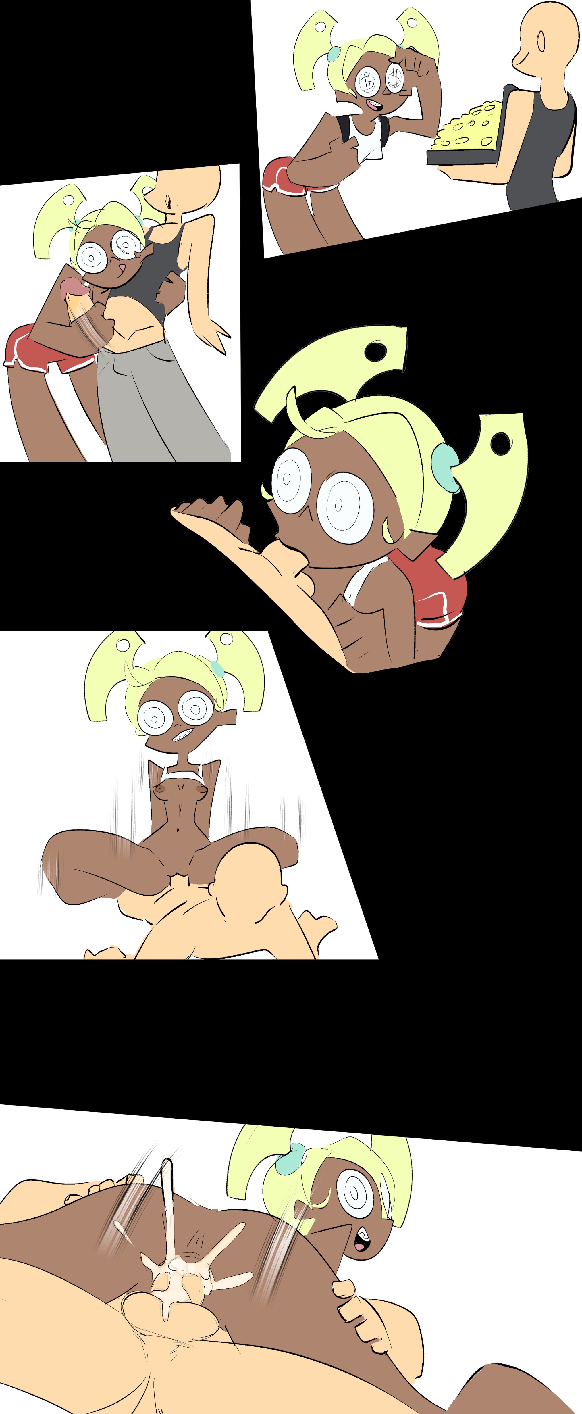 1boy, 1boy1girls, 1girls, 2d, 2d (artwork), anus, backpack, blank background, blowjob, bouncing on penis, breasts, breasts out, collage, cum, cum in pussy, cum inside, dollar sign, doodle, doodles, faceless male, fellatio, female, glasses, gunsmith bitch (psg), hand on penis, handjob, male, money sign, motion lines, new panty & stocking with garterbelt, nipples, oral, panty & stocking with garterbelt, penetration, penis, penis in mouth, penis in pussy, pussy, riding penis, sex, shirt lift, shorts, stroking cock, stroking penis, sucking penis, thesquiddycipher, vagina, vaginal creampie, vaginal penetration, vaginal sex, white shirt
