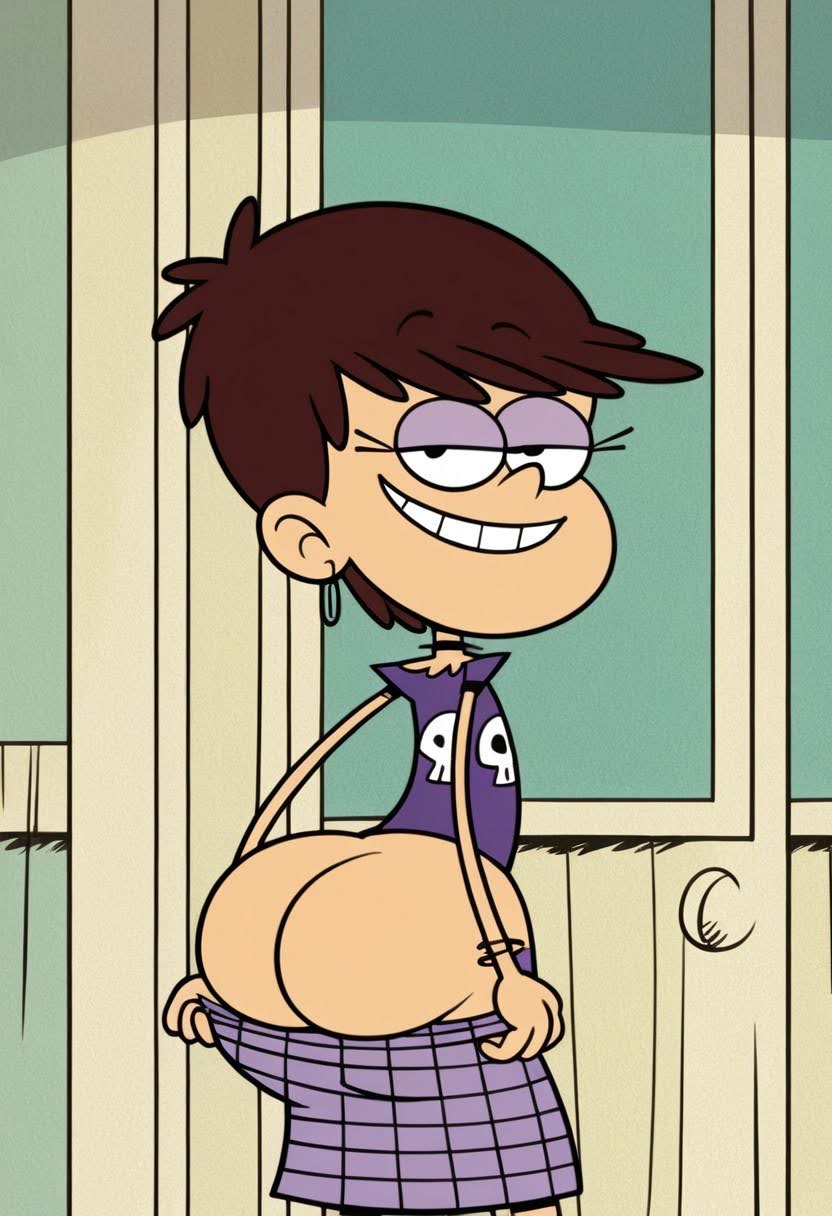 ai generated, ass, bottom heavy, bottomless, fat ass, female, flashing, half-closed eyes, huge ass, huge butt, luna loud, nickelodeon, smug, the loud house
