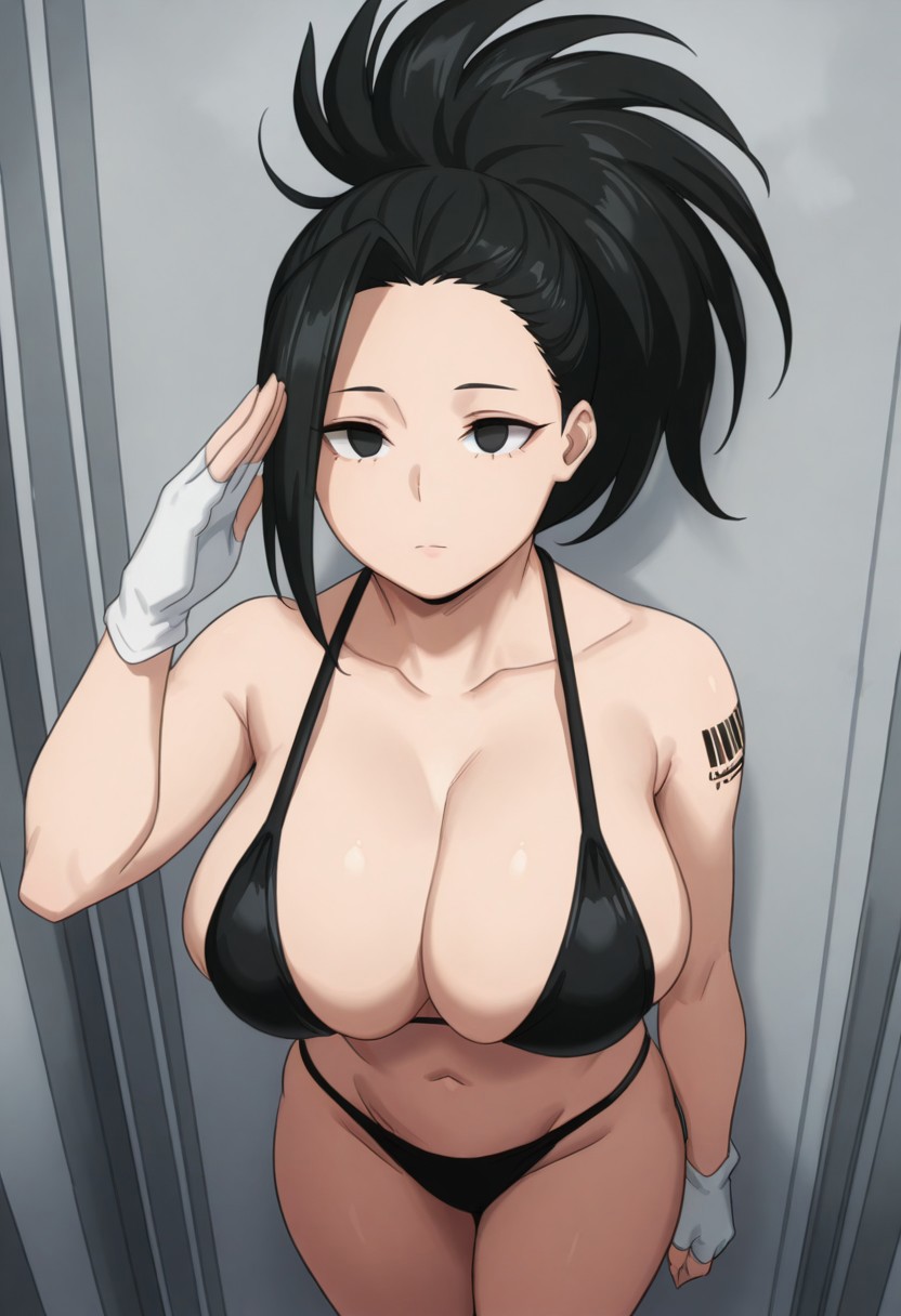 1girls ai_generated barcode barcode_tattoo bikini black_bikini black_eyes black_hair boku_no_hero_academia brainwashed brainwashing droneification dronification emotionless empty_eyes expressionless female female_focus female_only fingerless_gloves fringe gloves huge_breasts huge_nipples hypnosis identity_death medium_hair mental_transformation mind_control momo_yaoyorozu my_hero_academia pixai ponytail salute saluting tagme white_gloves yaoyorozu_momo