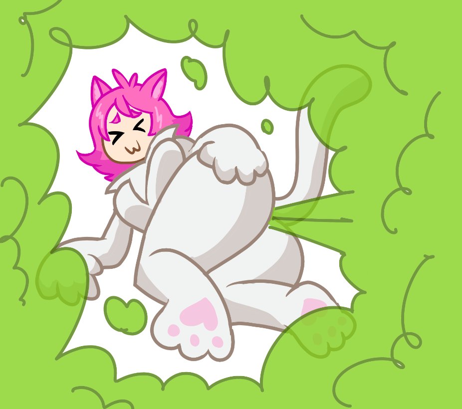 :3 animal_suit ass cat_ears cat_girl cat_humanoid cat_mouth cat_tail catgirl closed_eyes fart fart_cloud fart_everywhere fart_fetish fart_girl69 farting gassy gassy_ass nekochan_(telegram) paws pink_hair telegram