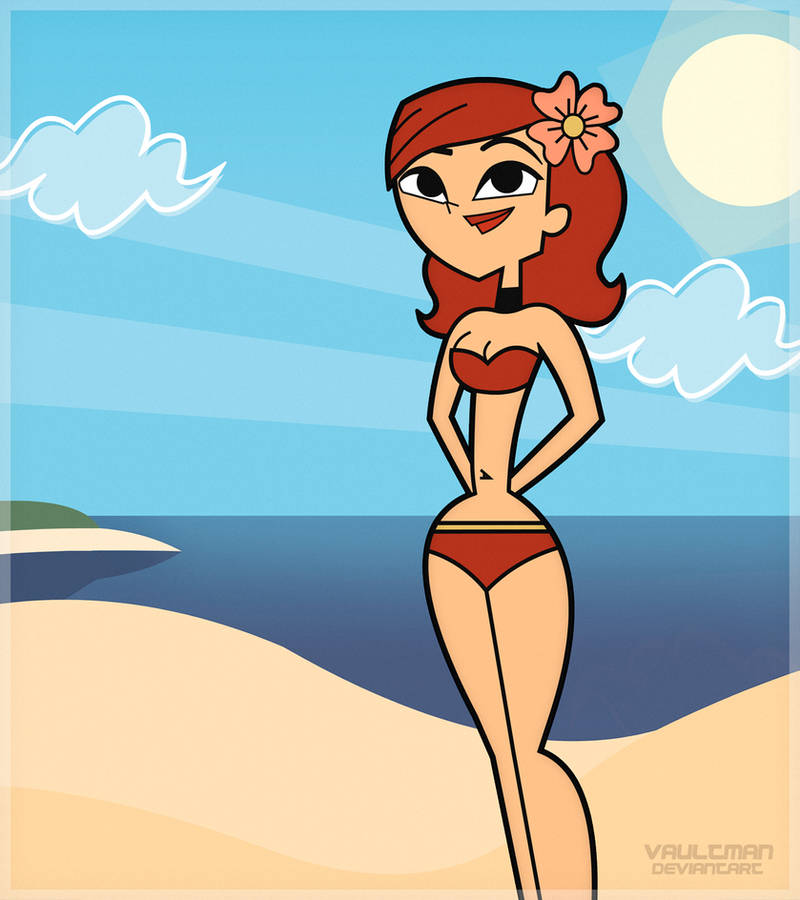 1girls arms_behind_back artist_name bikini red_bikini red_hair swimsuit total_drama_island vaultman zoey_(tdi)