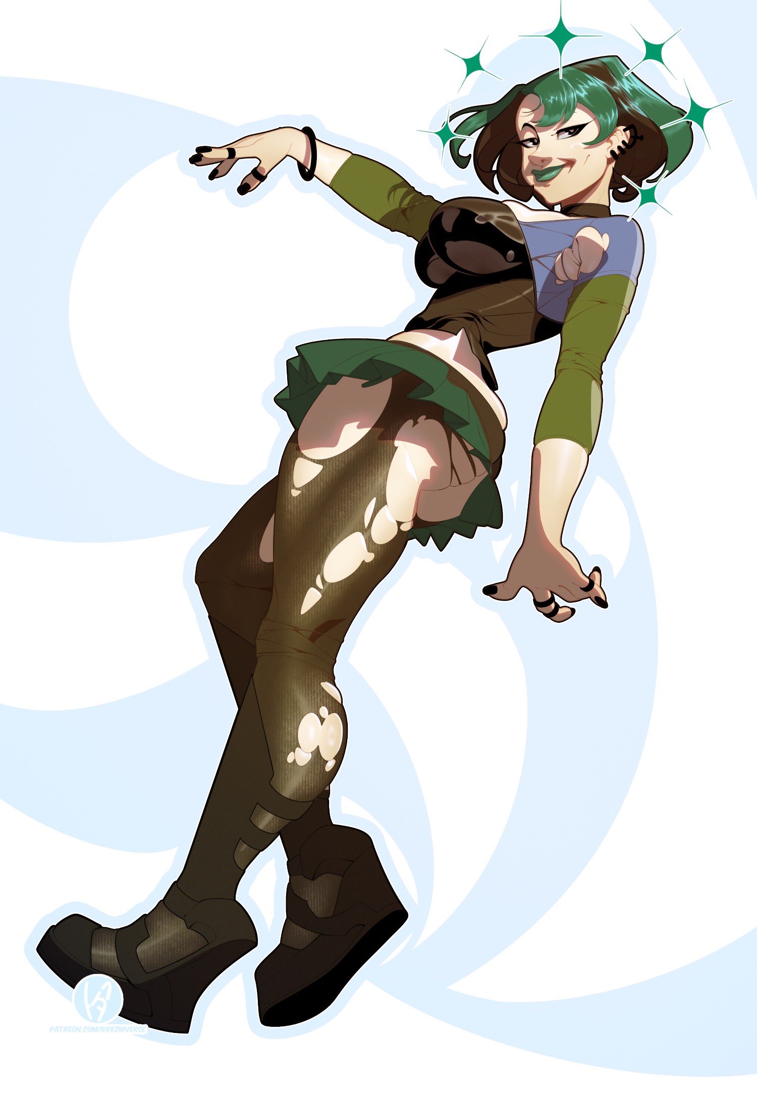 2d, breasts, busty, female, female focus, female only, goth, goth girl, gwen (tdi), hourglass figure, krezniverse, pinup, pinup pose, tagme, total drama island, wide hips