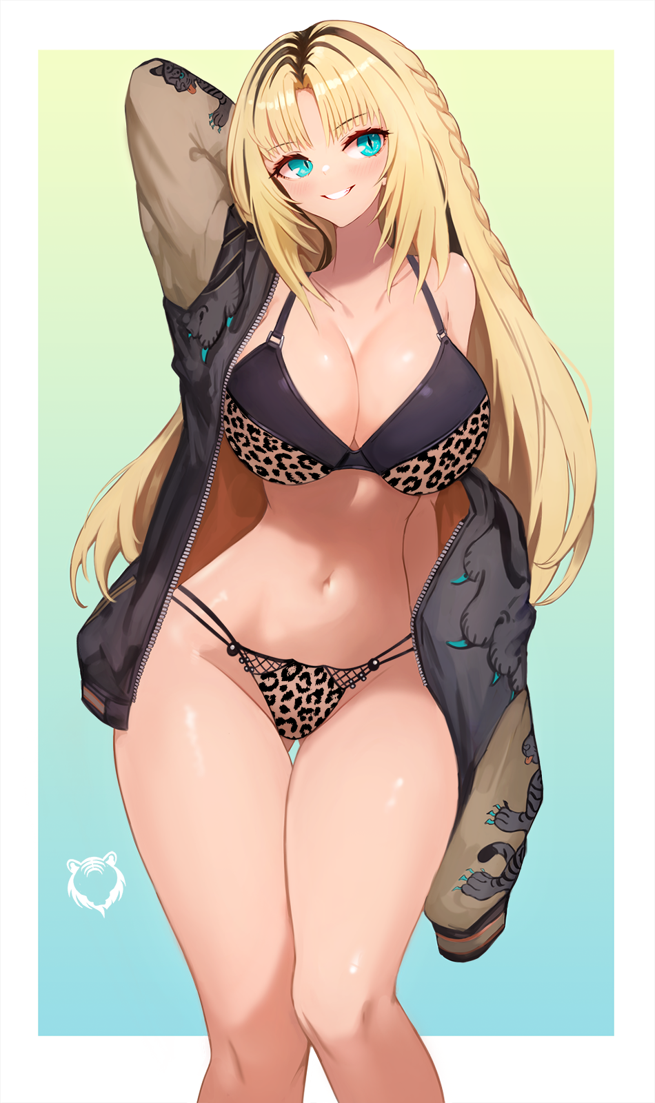 1girls bitch blonde_hair bra flowglow hololive hololive_dev_is hololive_flow_glow hololive_japan koganei_niko large_ass leopard_print leopard_print_bra leopard_print_panties long_hair notte_(artist) panties prostitute