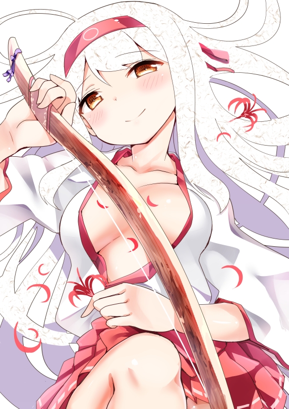 10s 1girls blush bow_(weapon) breasts cleavage female female_focus female_only flower japanese_clothes kantai_collection looking_at_viewer open_clothes shiyoo shoukaku_(kantai_collection) smile solo solo_female weapon yellow_eyes