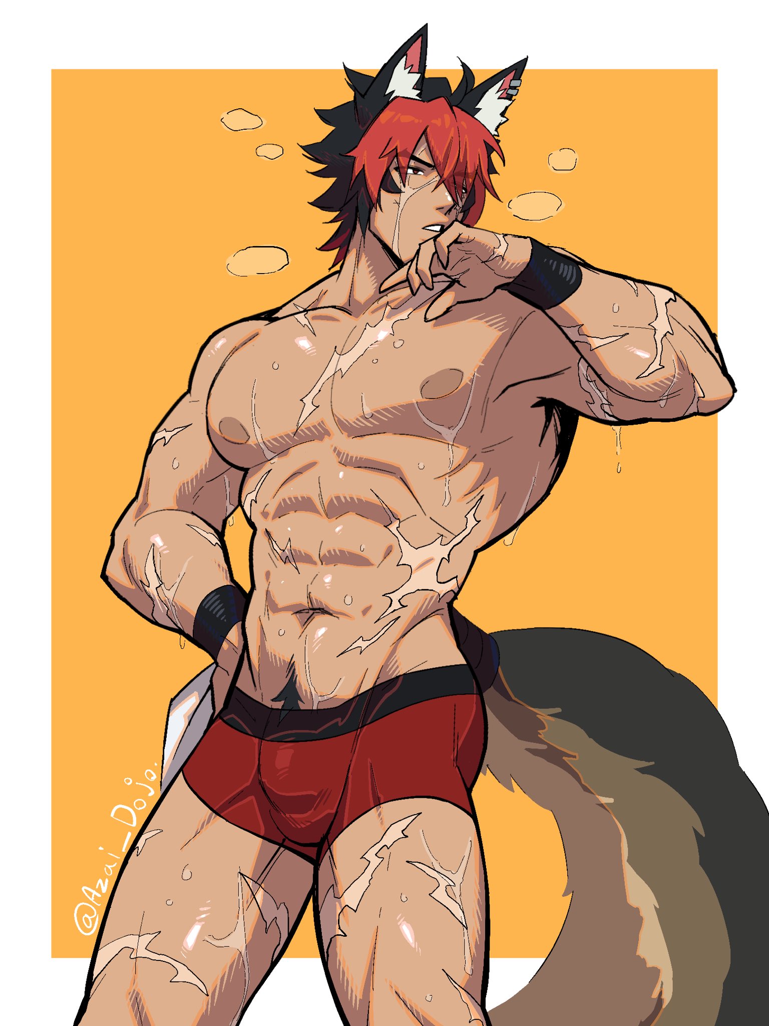 bara, bulge, flaccid, gay, komano manato, kuntakoya, male, male focus, male only, muscles, muscular, muscular male, solo, solo male, yaoi, zenless zone zero