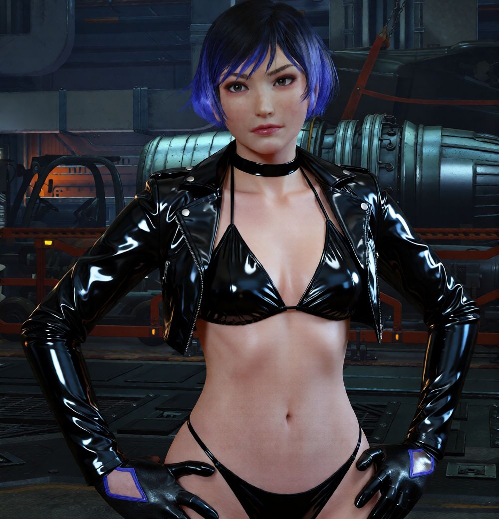 1girls, 3d, bikini, black bikini, crop top jacket, female, female only, jacket, mod, reina mishima, solo, tekken, tekken 8
