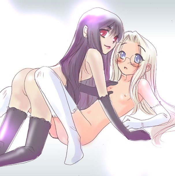 2girls alucard_(hellsing) artist_request ass bangs black_hair black_legwear blue_eyes blush breast_grab breasts collarbone dark-skinned_female dark_skin duo elbow_gloves eyewear female female_on_top female_only flat_chest girlycard glasses gloves hair_between_eyes hellsing human humanoid integra_hellsing legwear long_hair lying multiple_girls nipples nude on_back red_eyes rule_63 small_breasts smile stockings thighhighs vampire very_long_hair white_hair white_legwear white_skin young yuri