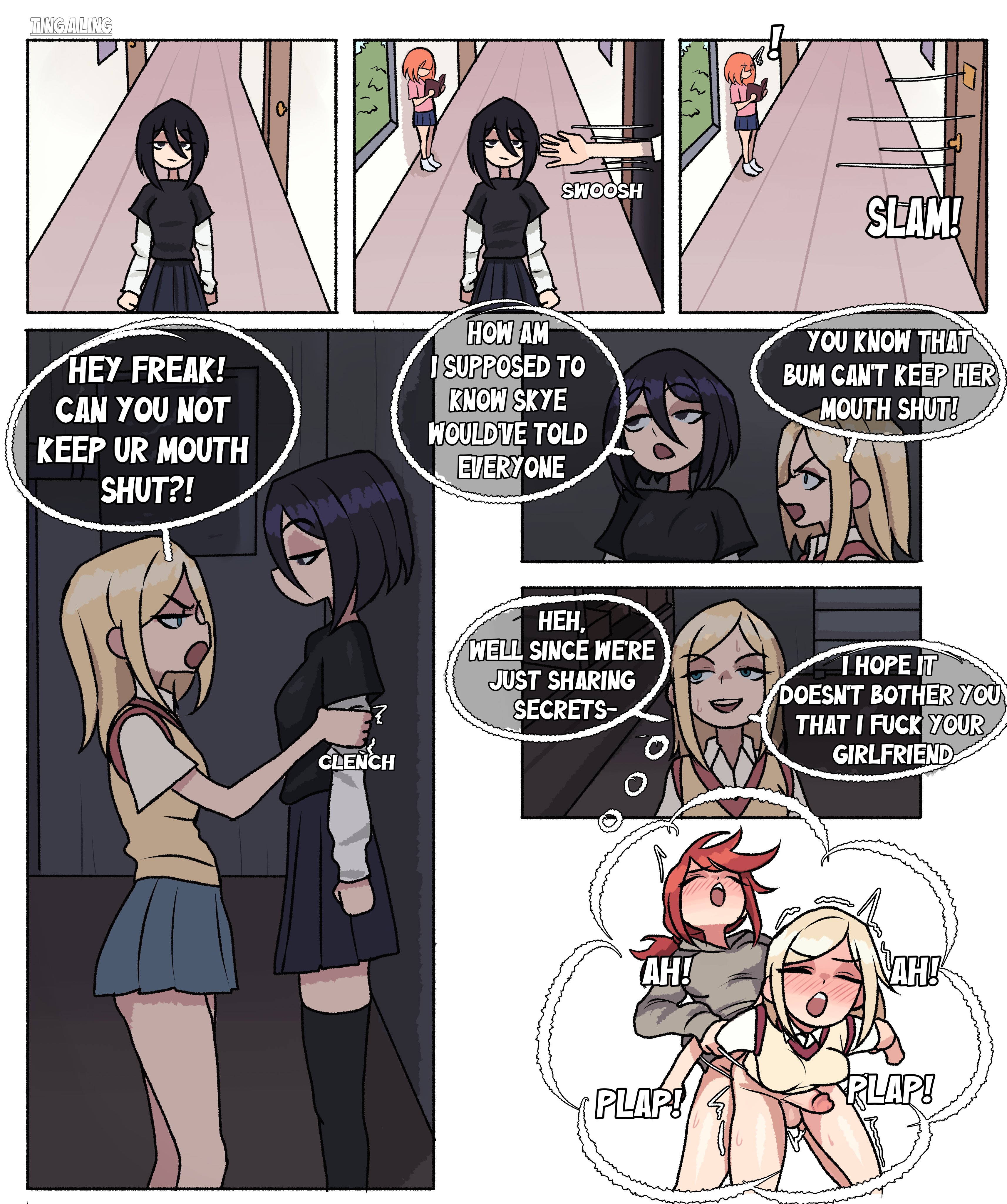 6koma, 7koma, comic, futa on futa, futanari, imagining, intersex, lindsay (tingalinguy), school uniform, skirt, skye (tingalinguy), tagme, thought bubble, tingalinguy, violet (tingalinguy)