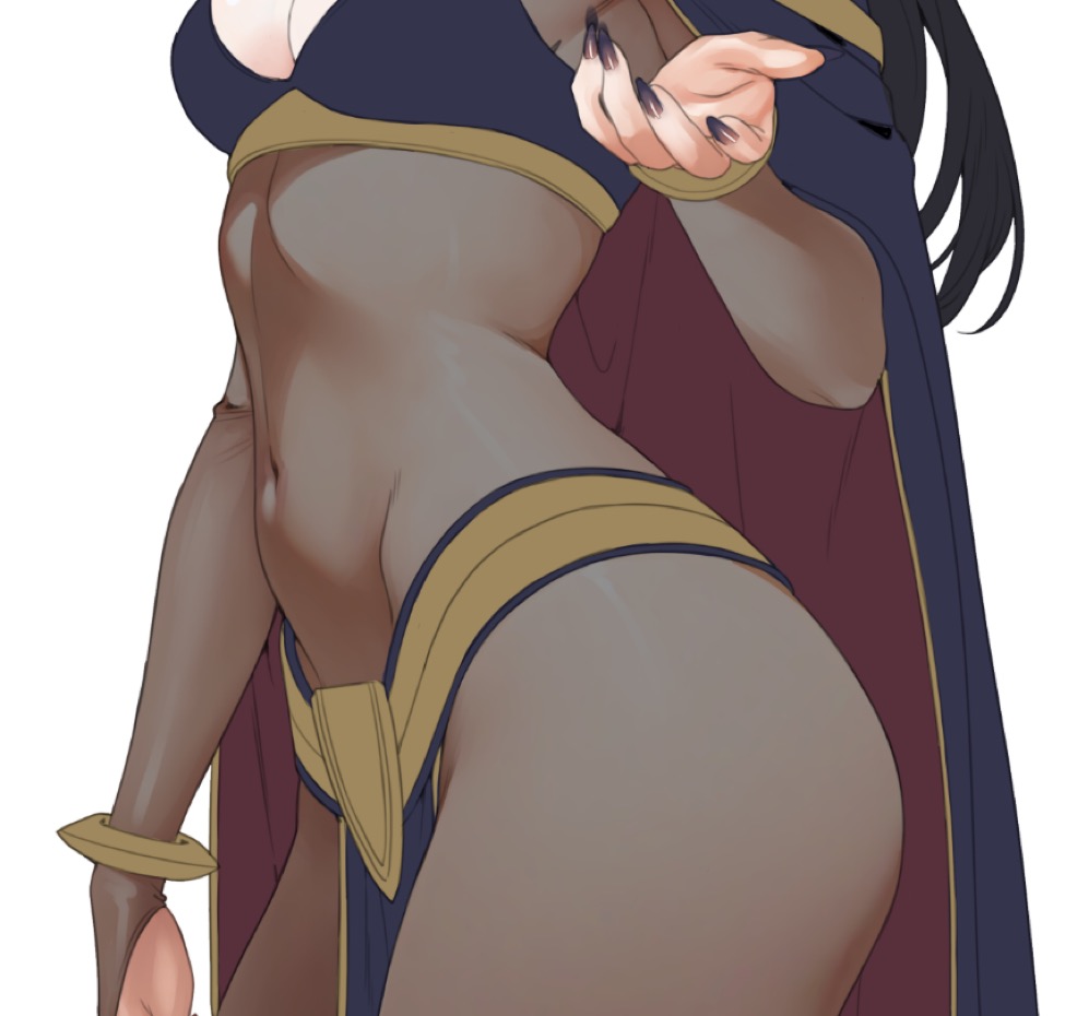 1girls, black nails, blue nails, bodystocking, bracelet, breasts, bridal gauntlets, cleavage, female, fingernails, fire emblem, fire emblem awakening, jewelry, long hair, medium breasts, midriff, nail polish, navel, nintendo, ring, simple background, solo, stomach, tagme, tharja (fire emblem), white background, yiiande