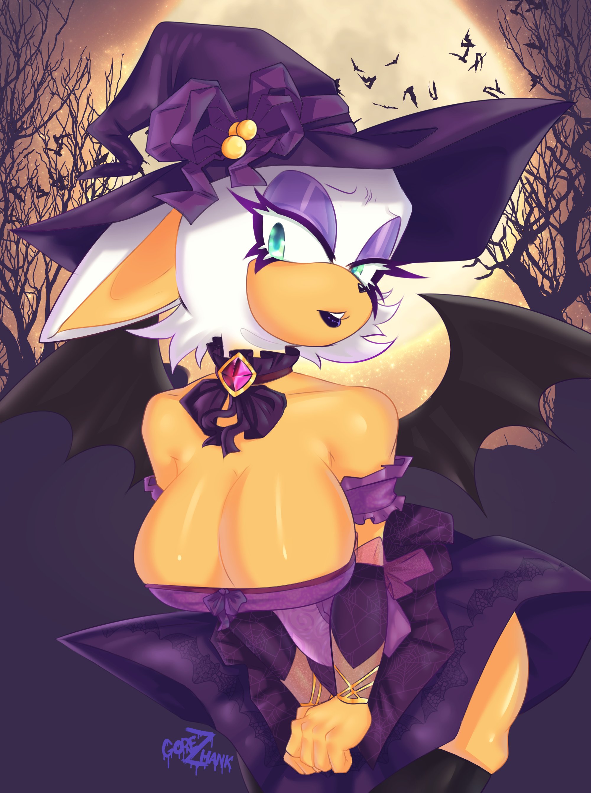 1female, 1females, 1girls, 2023, bat, breasts, color, female, front view, furry, high resolution, image, mokkat, rouge the bat, showing, showing off, showing off breasts, sonic (series), thigh highs, witch