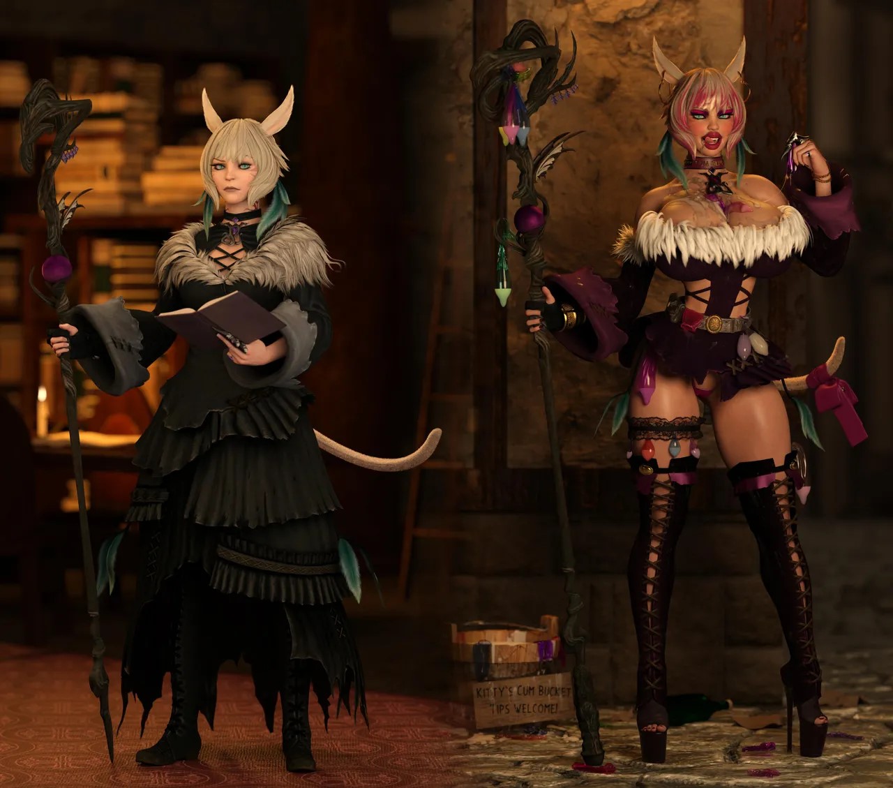 1girls, 3d, alley, before and after, big breasts, bimbo, bimbo body, bimbo lips, bimbofication, bimbofied, body modification, breasts, condom, cum on breasts, female, fiddlestix 3dx (artist), final fantasy, final fantasy xiv, free use, high heels, inviting to sex, licking lips, miqo'te, outdoors, platform heels, prostitution, tagme, transformation, used condom, y'shtola