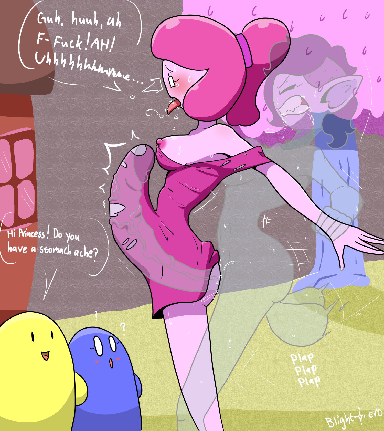:o, 1futa, 1girls, adventure time, ahe gao, big penis, black hair, blightstar, blush, breasts, cartoon network, closed eyes, clothed, clothed futa nude female, clothed sex, deep penetration, dialogue, english text, extreme penetration, female, futa on female, futa/female, futanari, grey body, grey skin, huge cock, intersex, invisible, long hair, looking at viewer, marceline, medium breasts, nipples, open mouth, open smile, penetration, penis, pink body, pink hair, pink skin, pointy ears, ponytail, princess bubblegum, pussy, sex, sex from behind, speech bubble, stealth sex, stomach bulge, stomach deformation, text, tongue, tongue out, torn clothes, torn clothing, vaginal, vaginal insertion, vaginal penetration, vaginal sex
