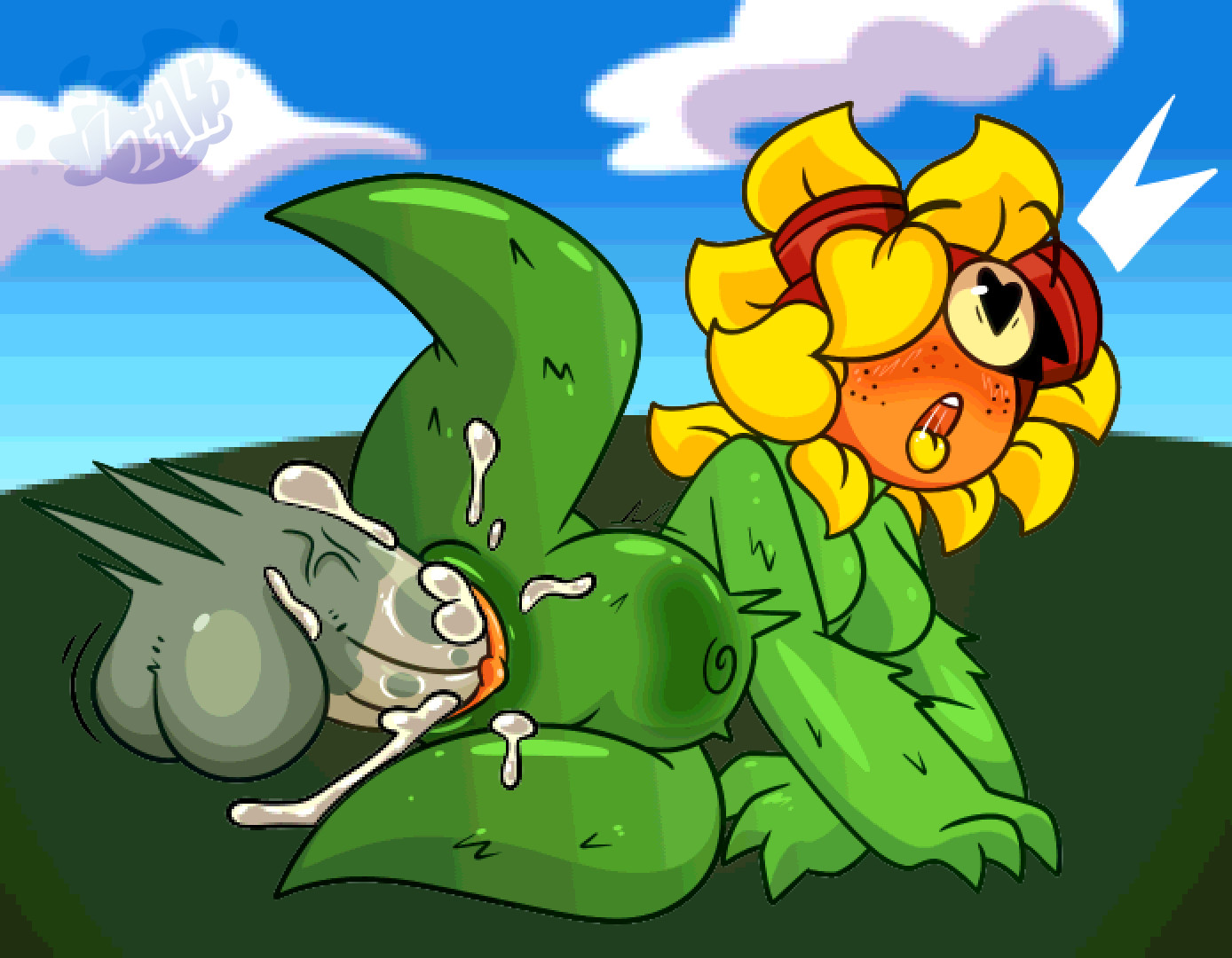 1girls, anthro, anthrofied, ass, breasts, cum, disembodied penis, female, flora fauna, hair covering eye, leahisluscious, male, penis, plant, plant girl, plant humanoid, plantie, plants vs zombies, plants vs. zombies, popcap games, pussy, sex, shocked, shocked female, solar flare (pvz), straight, sunflower (pvz), unseen male face, vaginal insertion, vaginal penetration, vaginal sex, zombie (pvz)