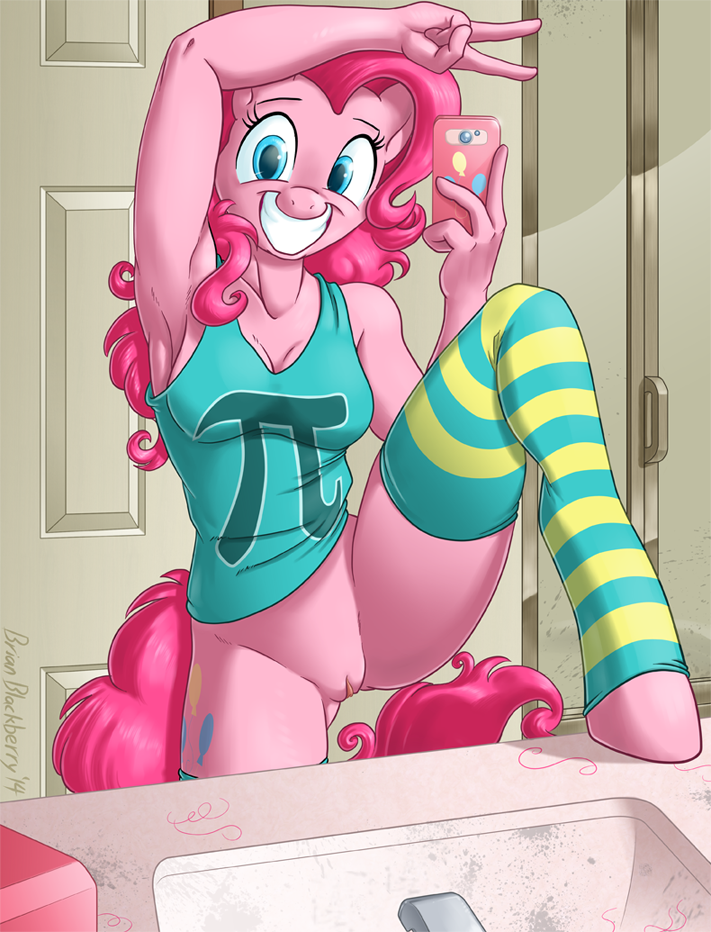 π 2014 anthro anthrofied armpit blue_eyes bottomless breasts brian_mcpherson cleavage clothed clothing cutie_mark earth_pony equine female female_only friendship_is_magic front_view fur hair happy indoors mammal my_little_pony open_eyes phone pi pink_fur pink_hair pinkie_pie_(mlp) pony pose pussy raised_arm raised_leg selfie smile solo stockings straight_hair tail