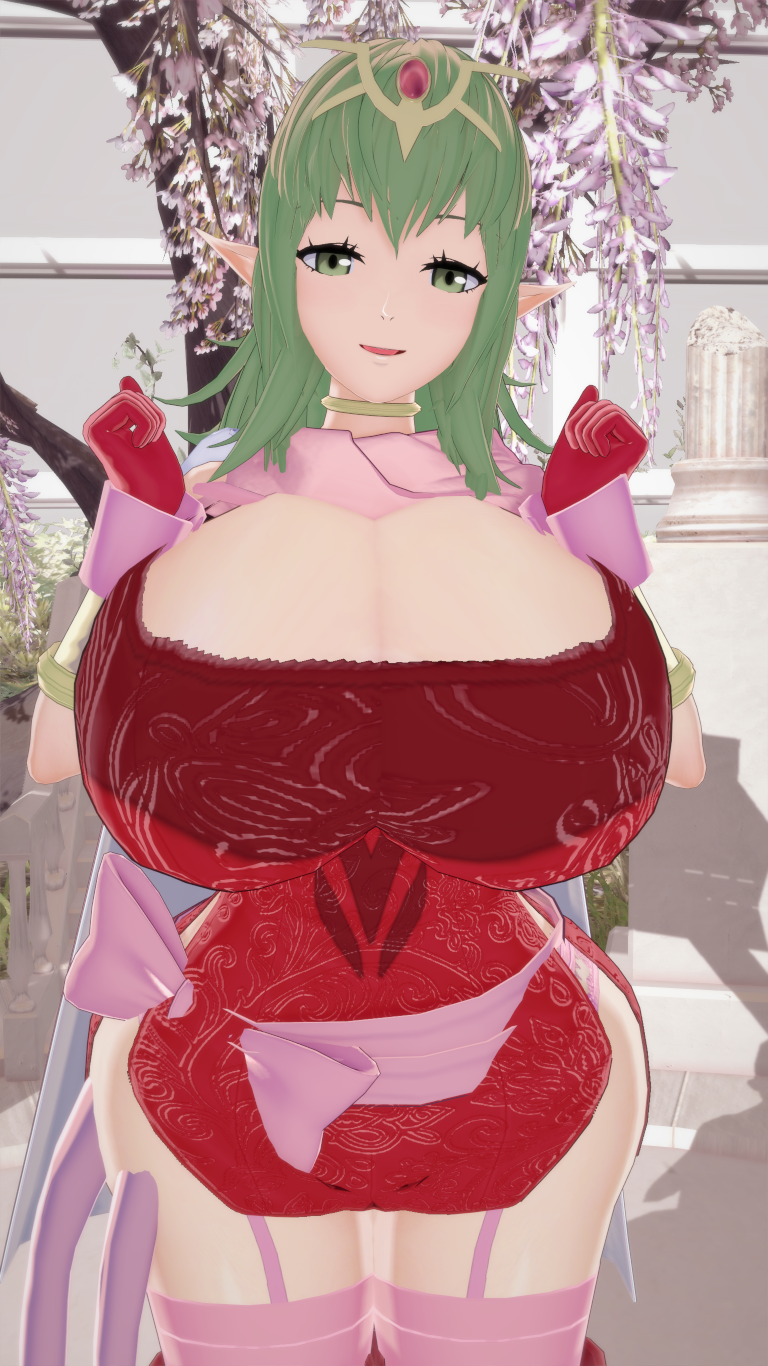 1girls 3d arisat arms_up ass bare_arms bare_thighs boots breasts cape cleavage curvy deep_cleavage dress female female_only fire_emblem fire_emblem_awakening garden garter_straps gigantic_breasts green_eyes green_hair hourglass_figure huge_breasts large_ass long_hair looking_at_viewer nintendo open_mouth outdoors panties pelvic_curtain pillar pink_panties pointy_ears ponytail sleeveless sleeveless_dress smile solo standing thick_thighs thigh_boots thighhighs thighs tiki_(adult)_(fire_emblem) tiki_(fire_emblem) tree underwear voluptuous wide_hips