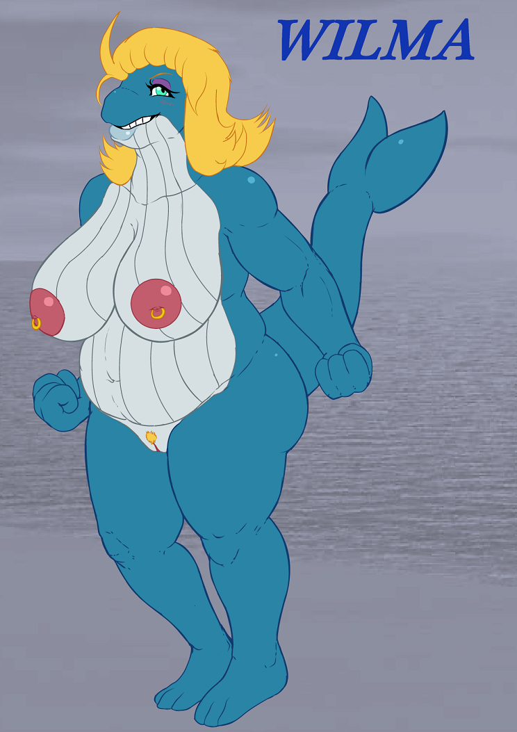 anthro ass baleen_whale big_breasts big_butt blonde_hair blue_whale blush breasts chubby female green_eyes hair huge_breasts inverted_nipples kidomax makeup nipple_piercing nipples nude piercing pubes pussy whale wide_hips